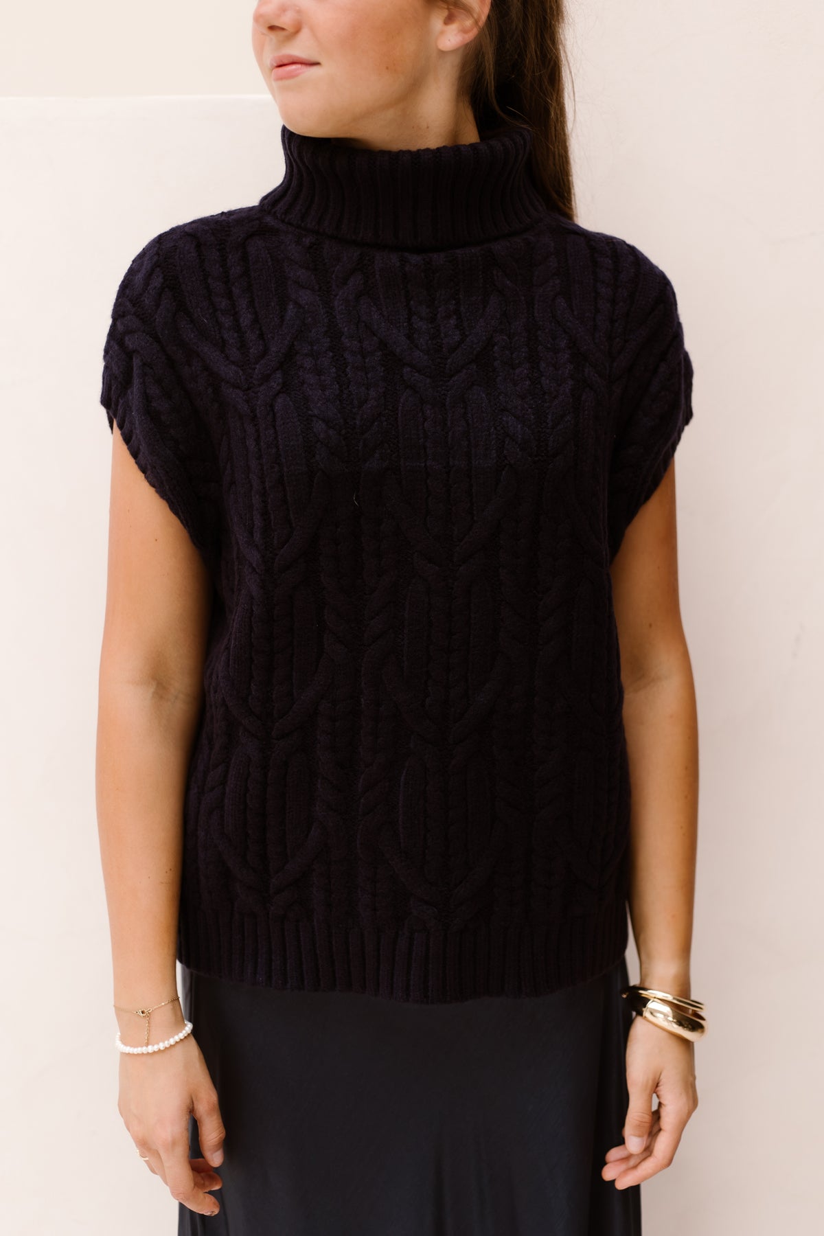 RowCC Oversize Zopfstrickweste Marine