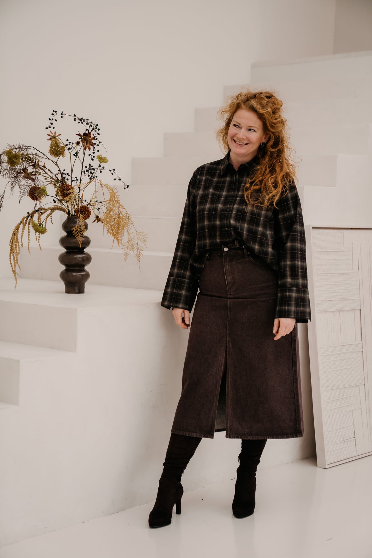 Objsuffi midi denim skirt Seal brown