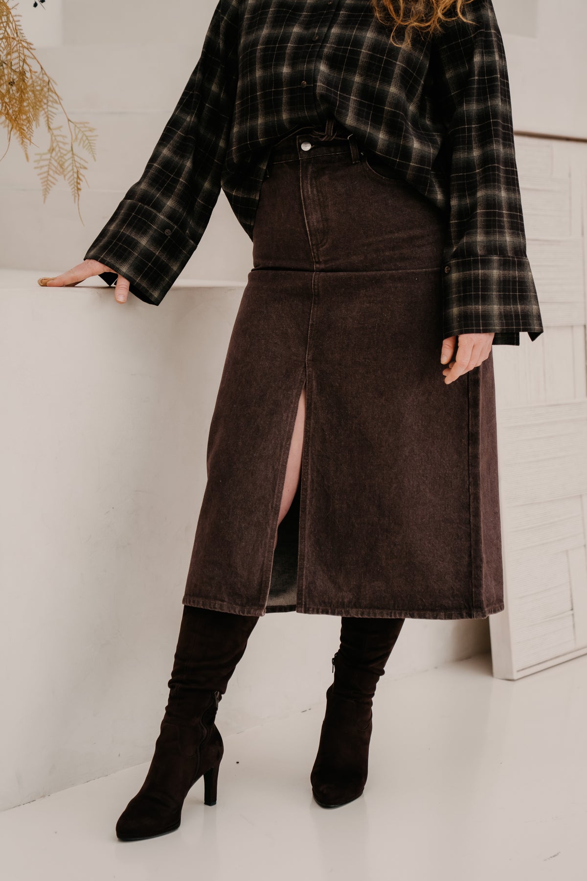 Objsuffi midi denim skirt Seal brown