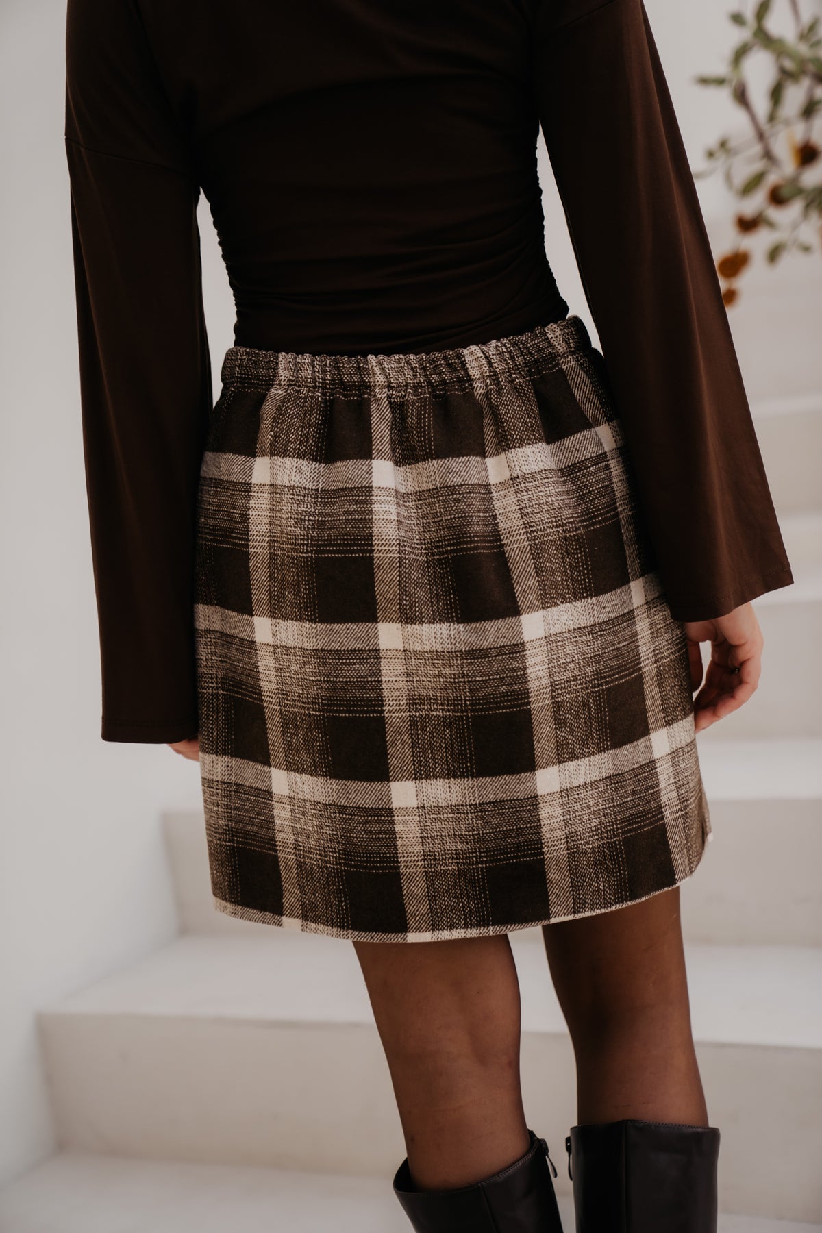 Aaltje short check skirt brown