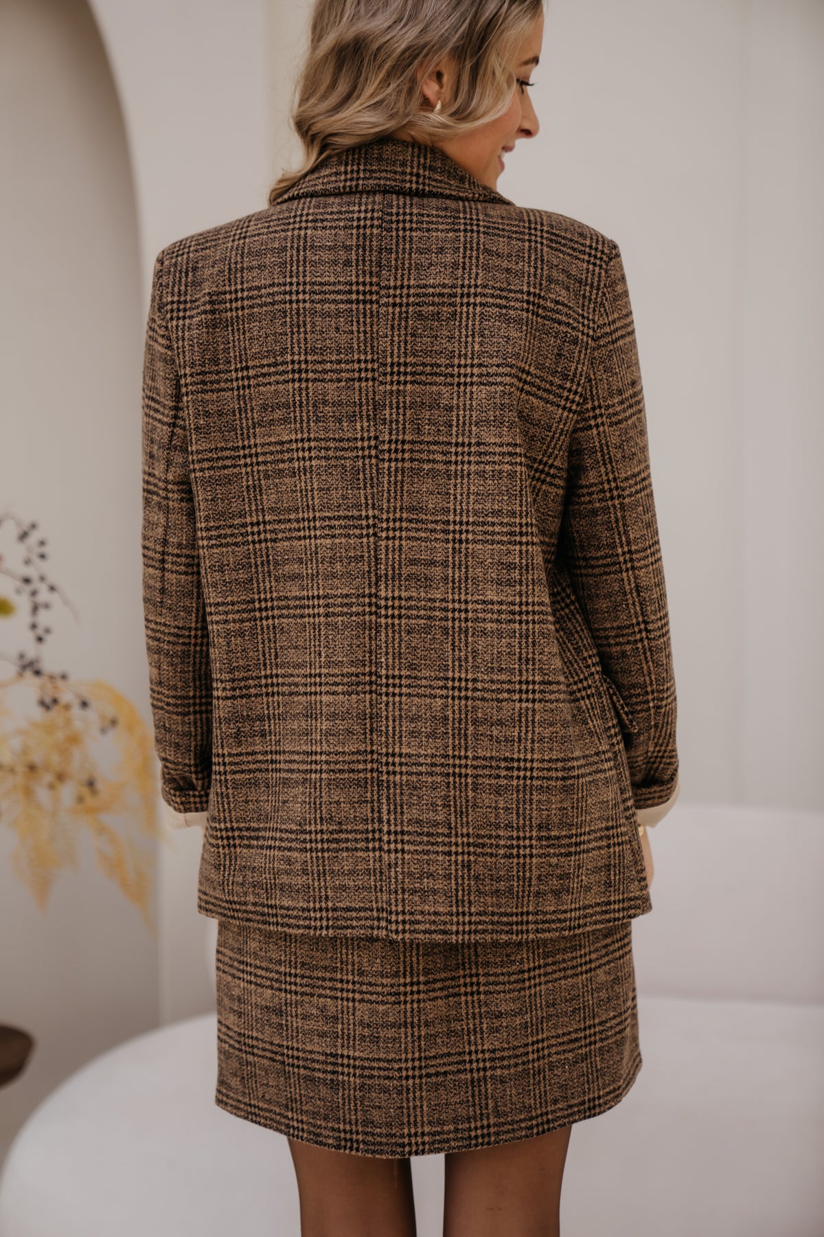 Barb check jacket brown