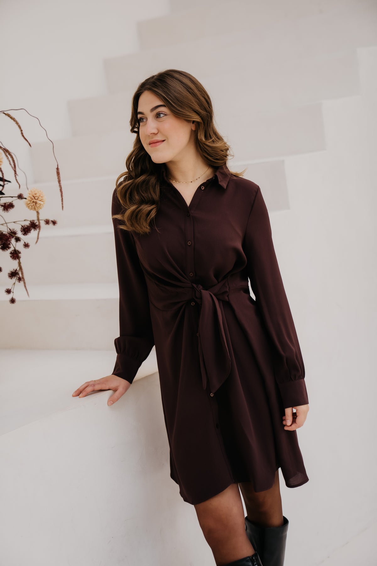 Objbarin short dress chocolate Plum