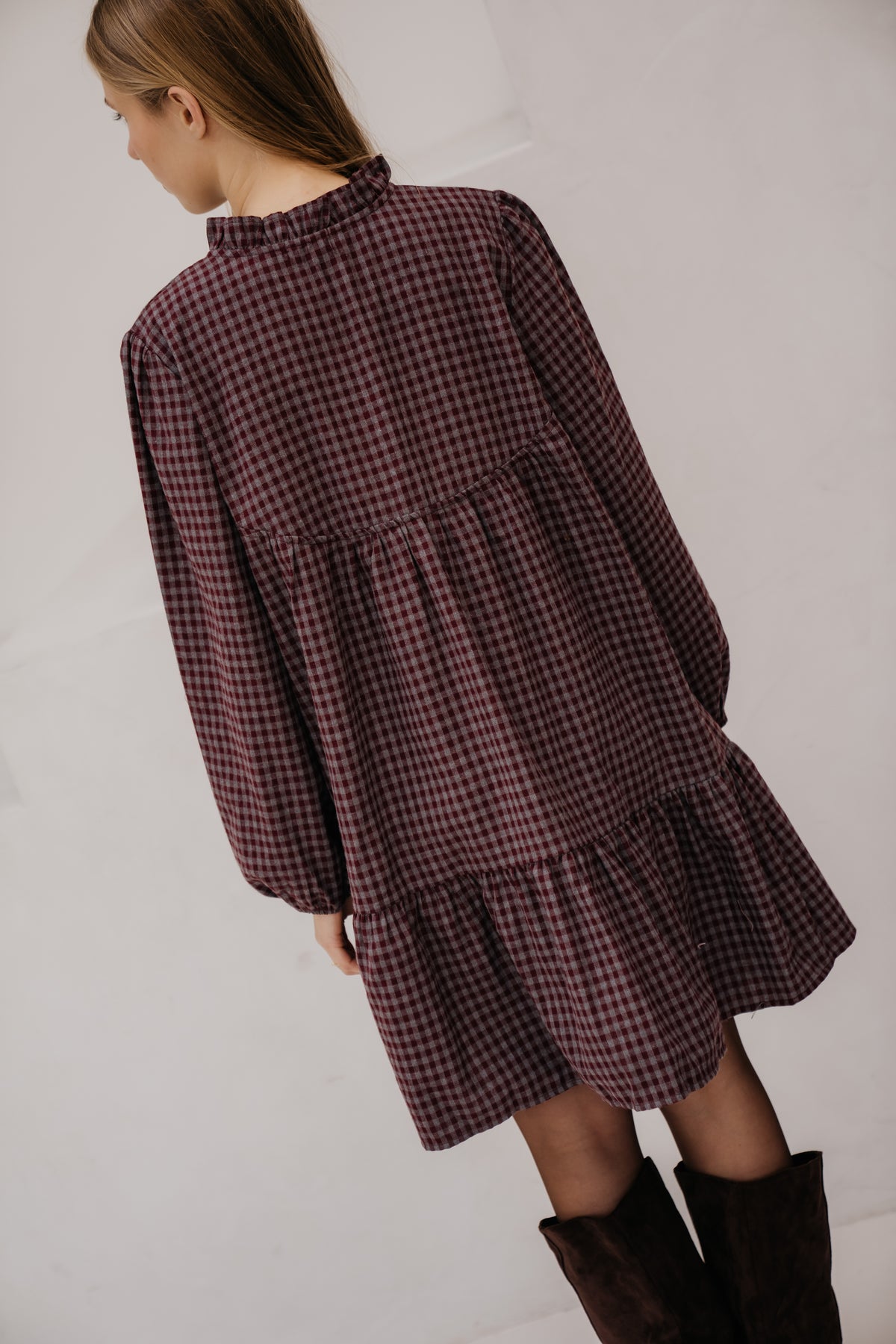 Kikki check dress bordeaux