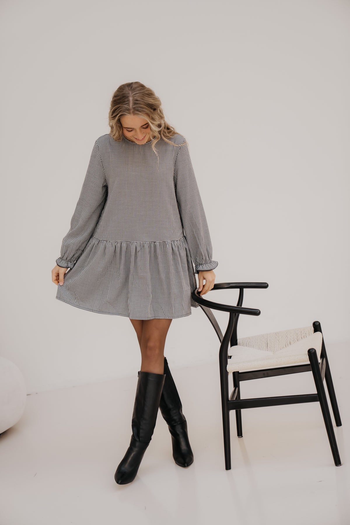 Katy check dress black