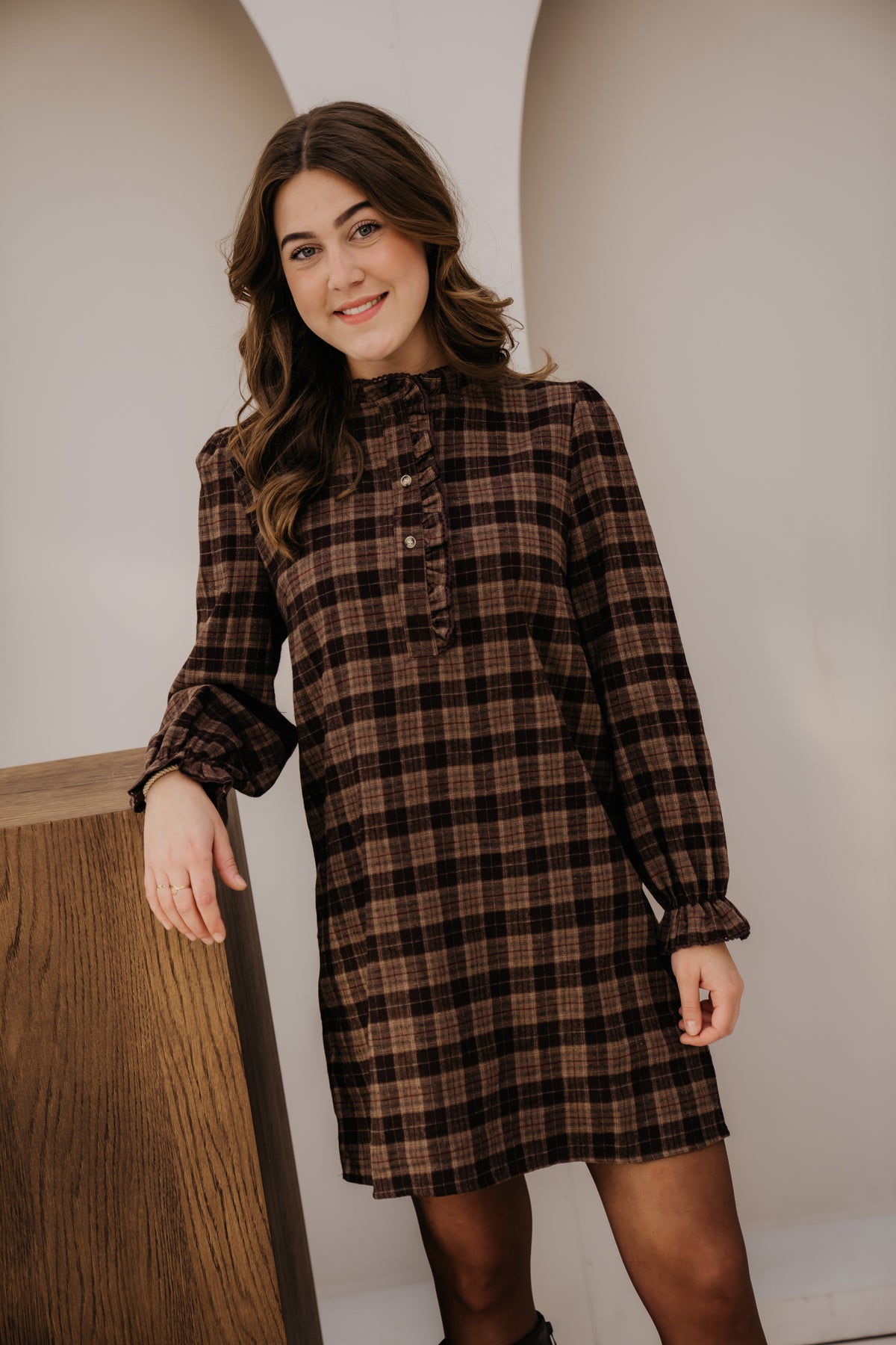 Karin check dress brown