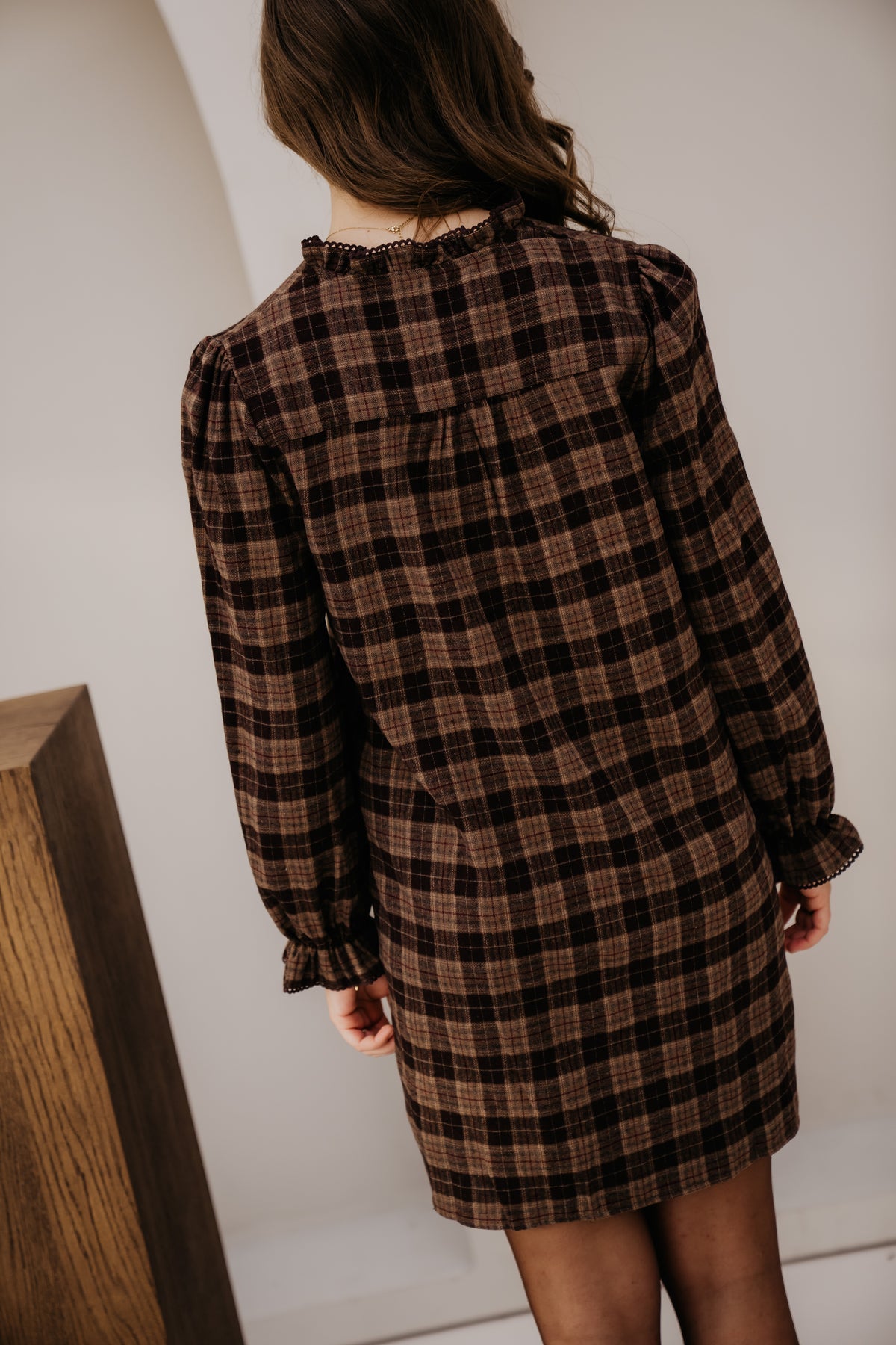 Karin check dress brown