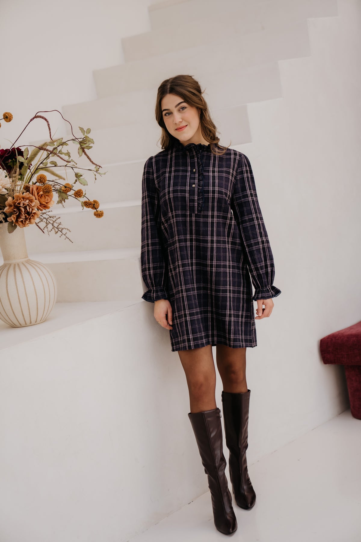 Karin check dress darkblue