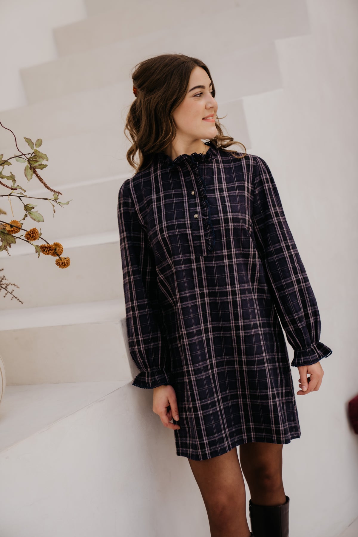 Karin check dress darkblue