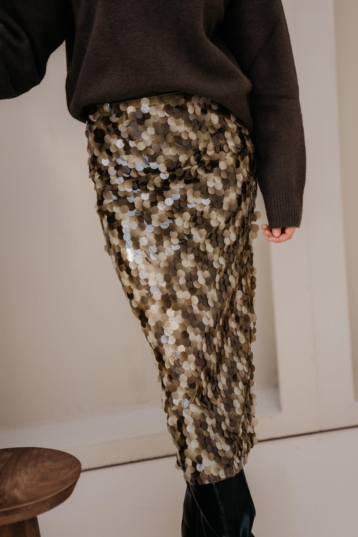 RheaCC Sequin skirt Dusty Army