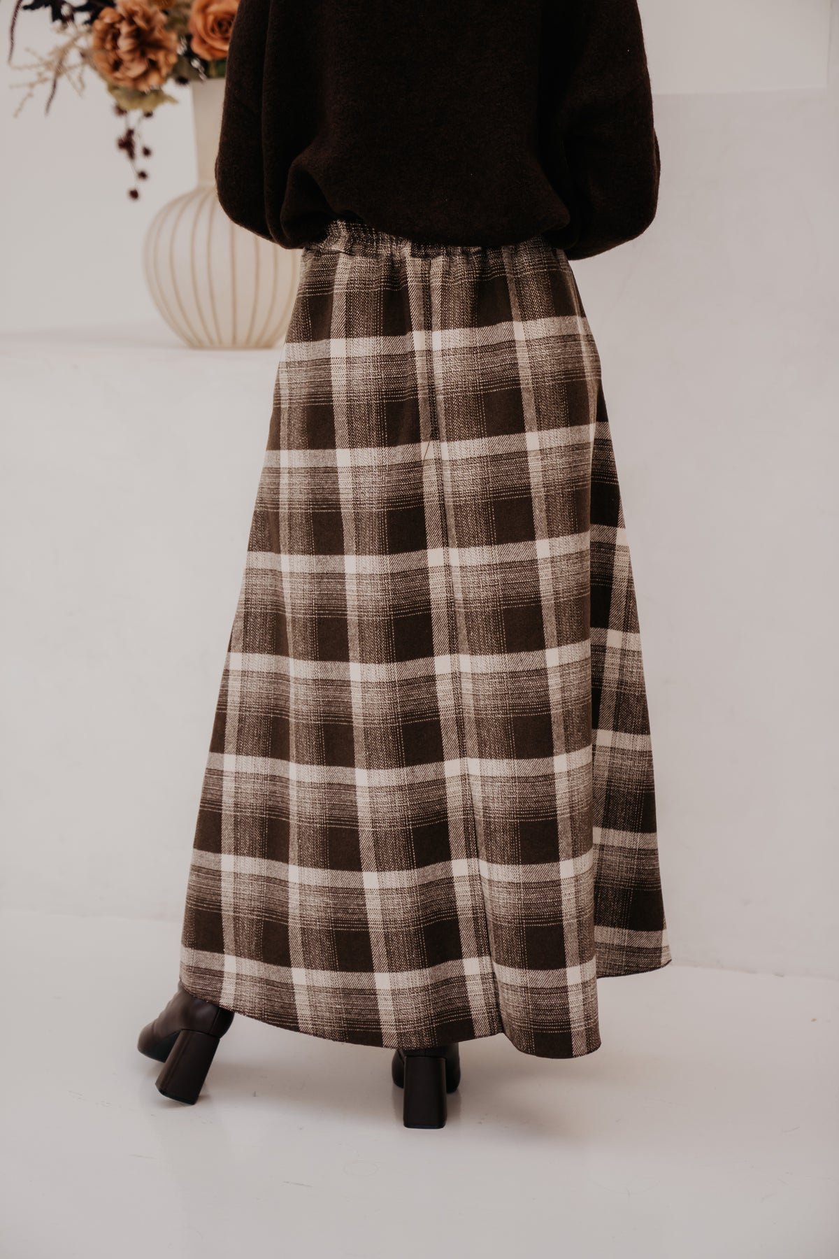 Aaltje long check skirt brown