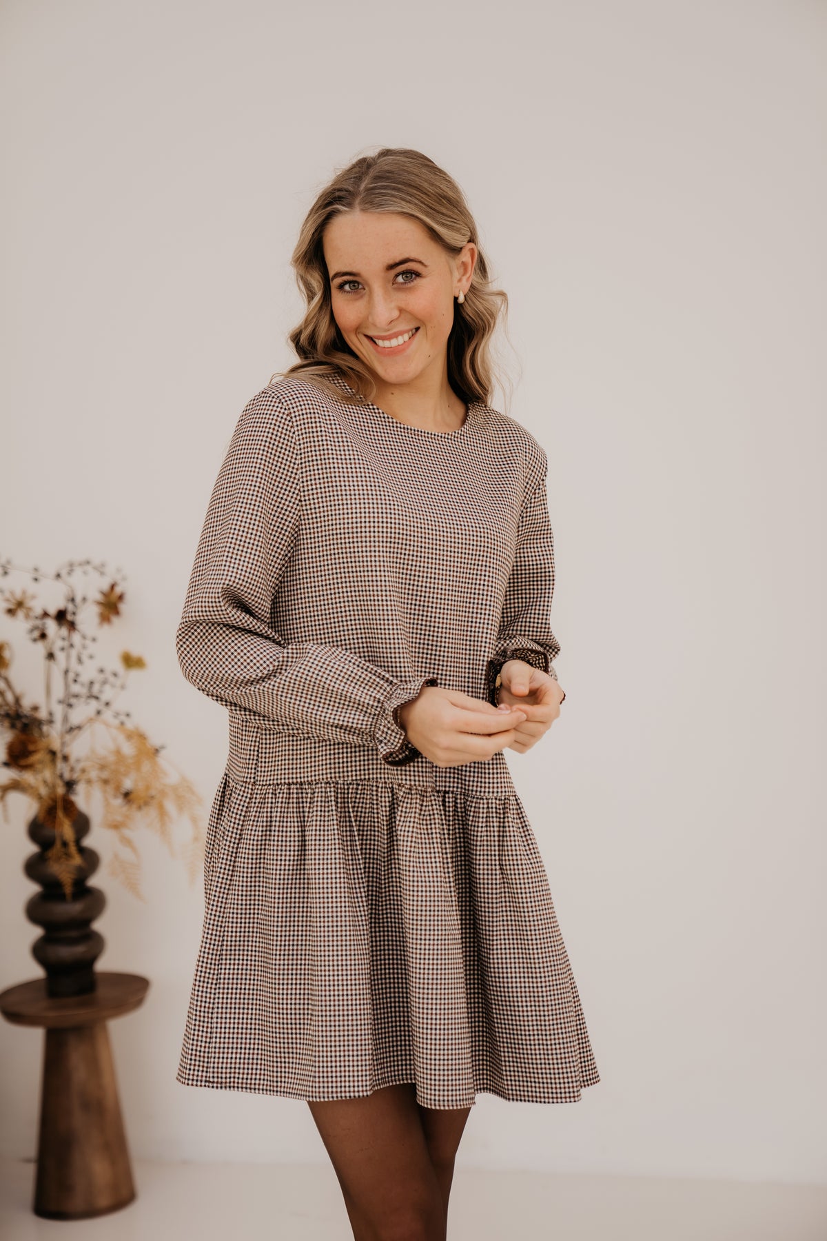 Katy check dress bordeaux