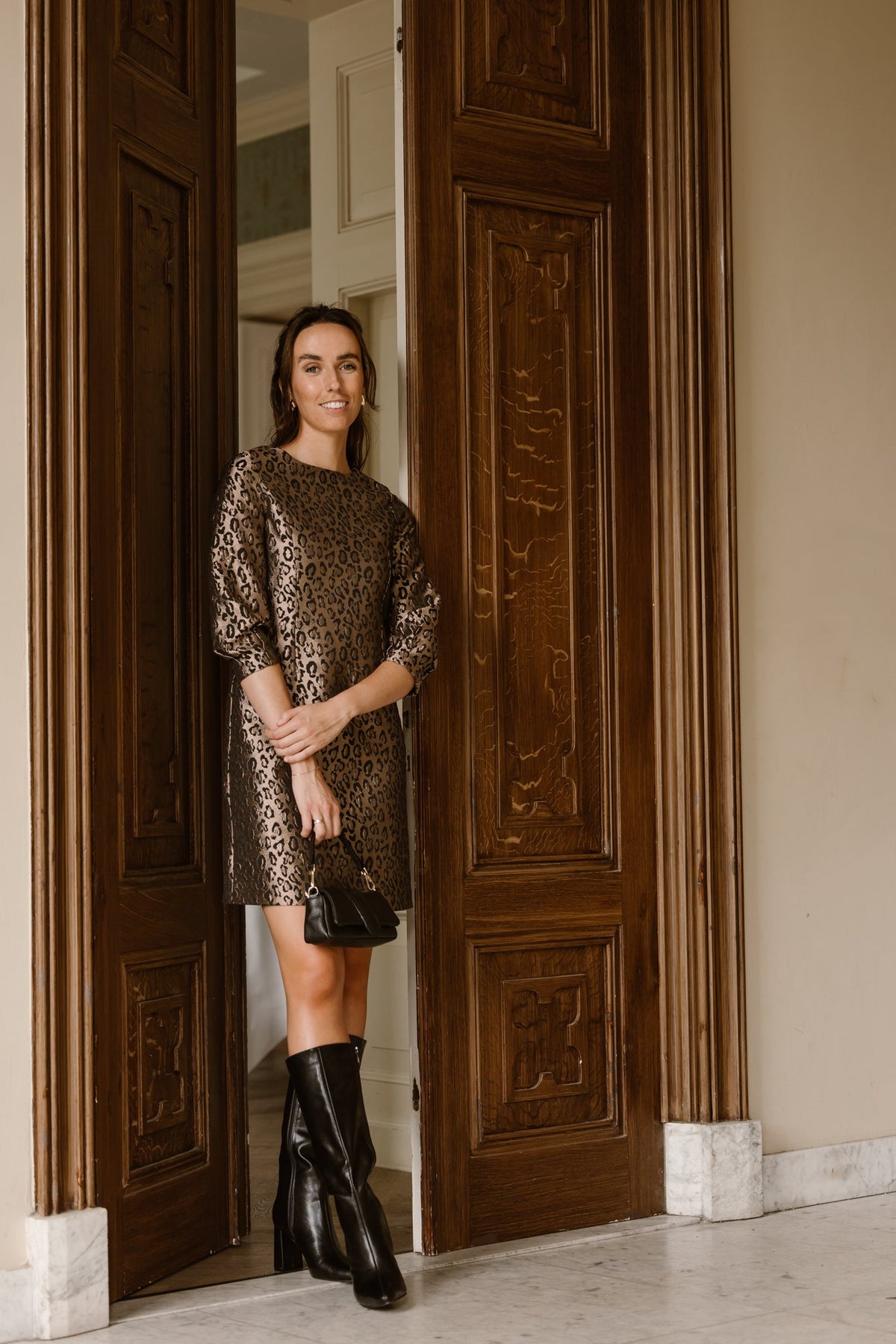 Alfa leopard dress gold black - Bij Keesje - Maere