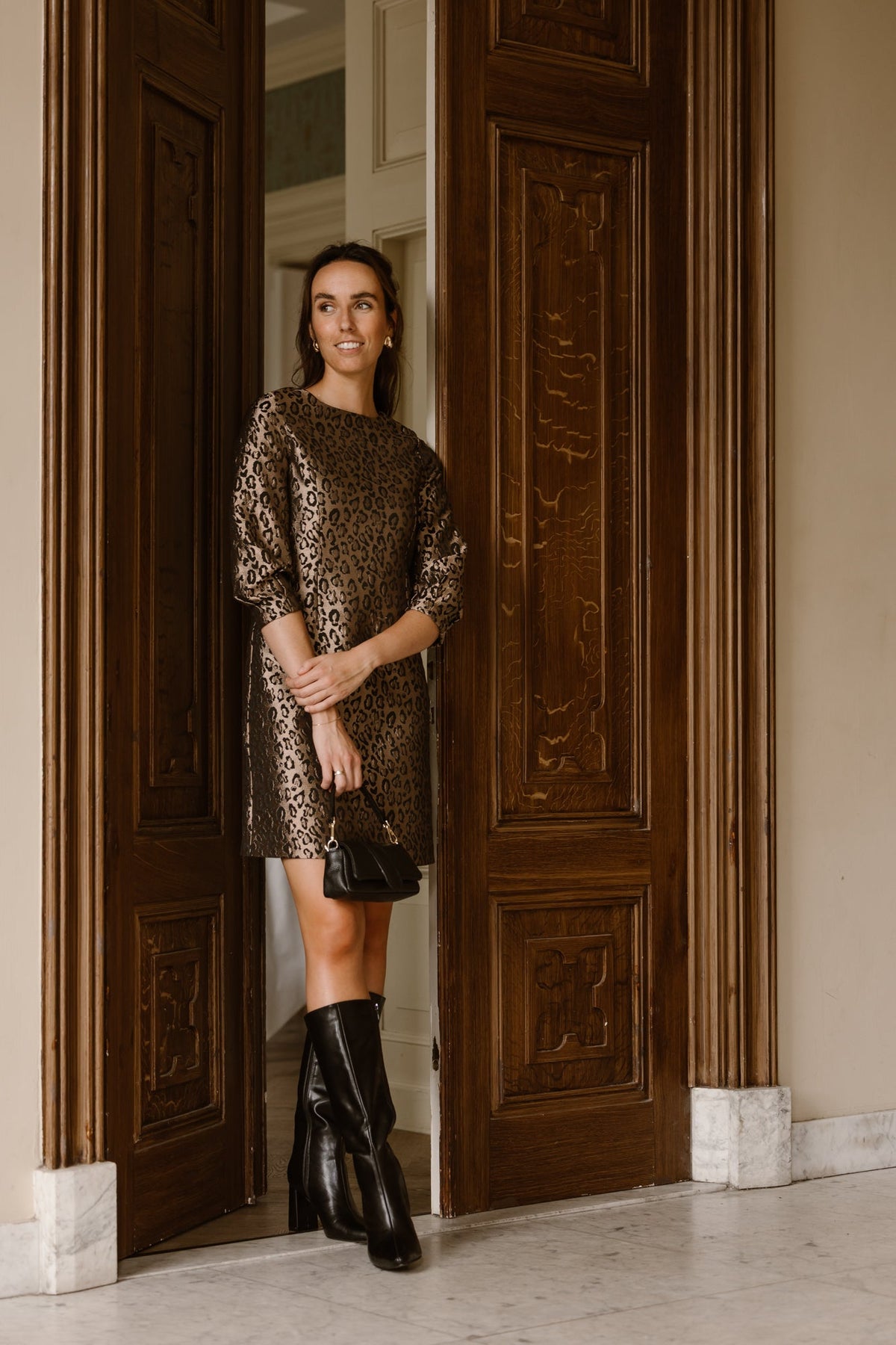 Alfa leopard dress gold black - Bij Keesje - Maere