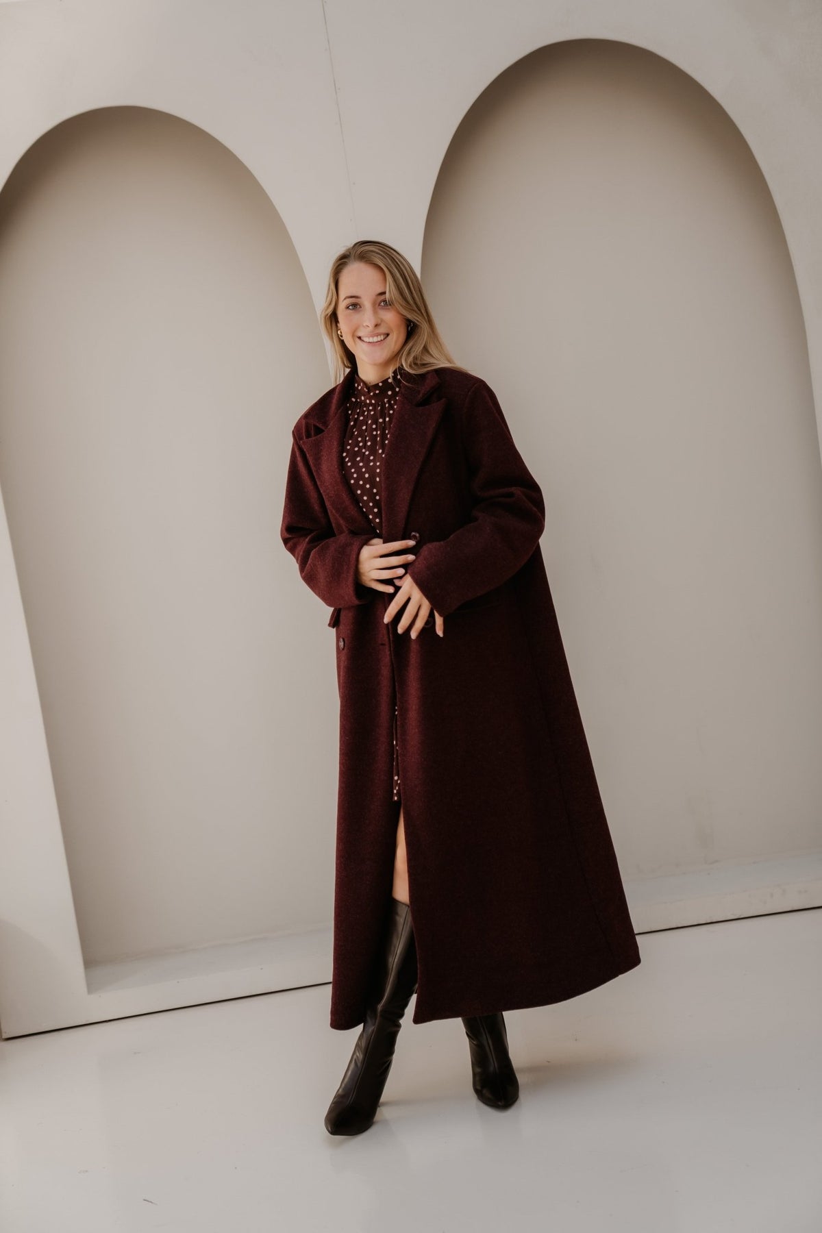 Amke bordeaux maxi coat - Bij Keesje - Bij Keesje - Jas