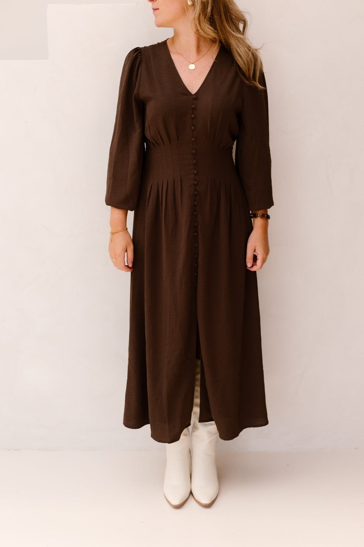 Annelie Solid Crepe Dress Dark Brown - Bij Keesje - Neo Noir - Jurk