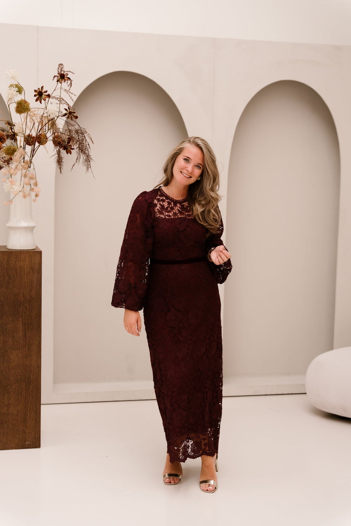 Brigitte Dress Kant Long Plum - Bij Keesje - Bij Keesje - Jurk