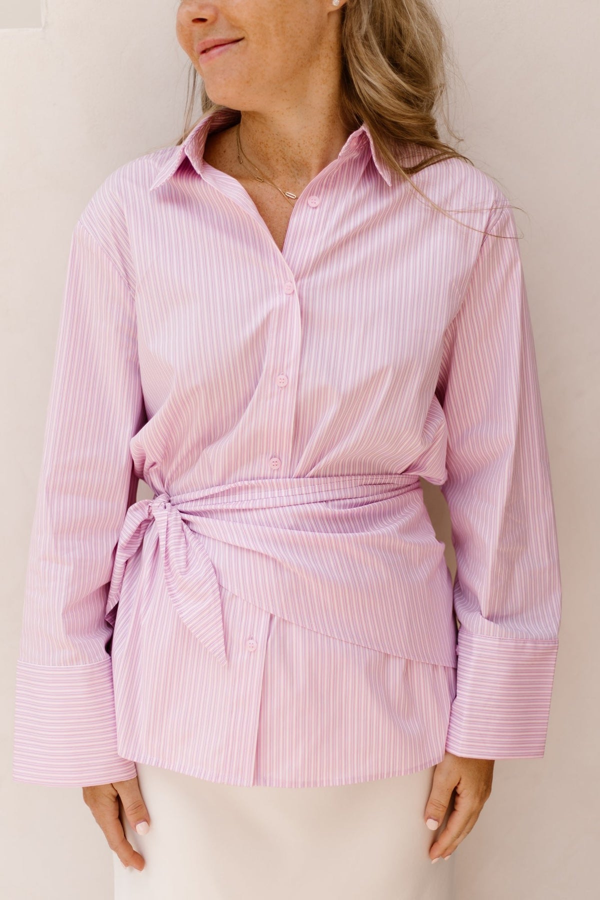 Dita Scarf Stripe Shirt Light Pink - Bij Keesje - Neo Noir - Blouse