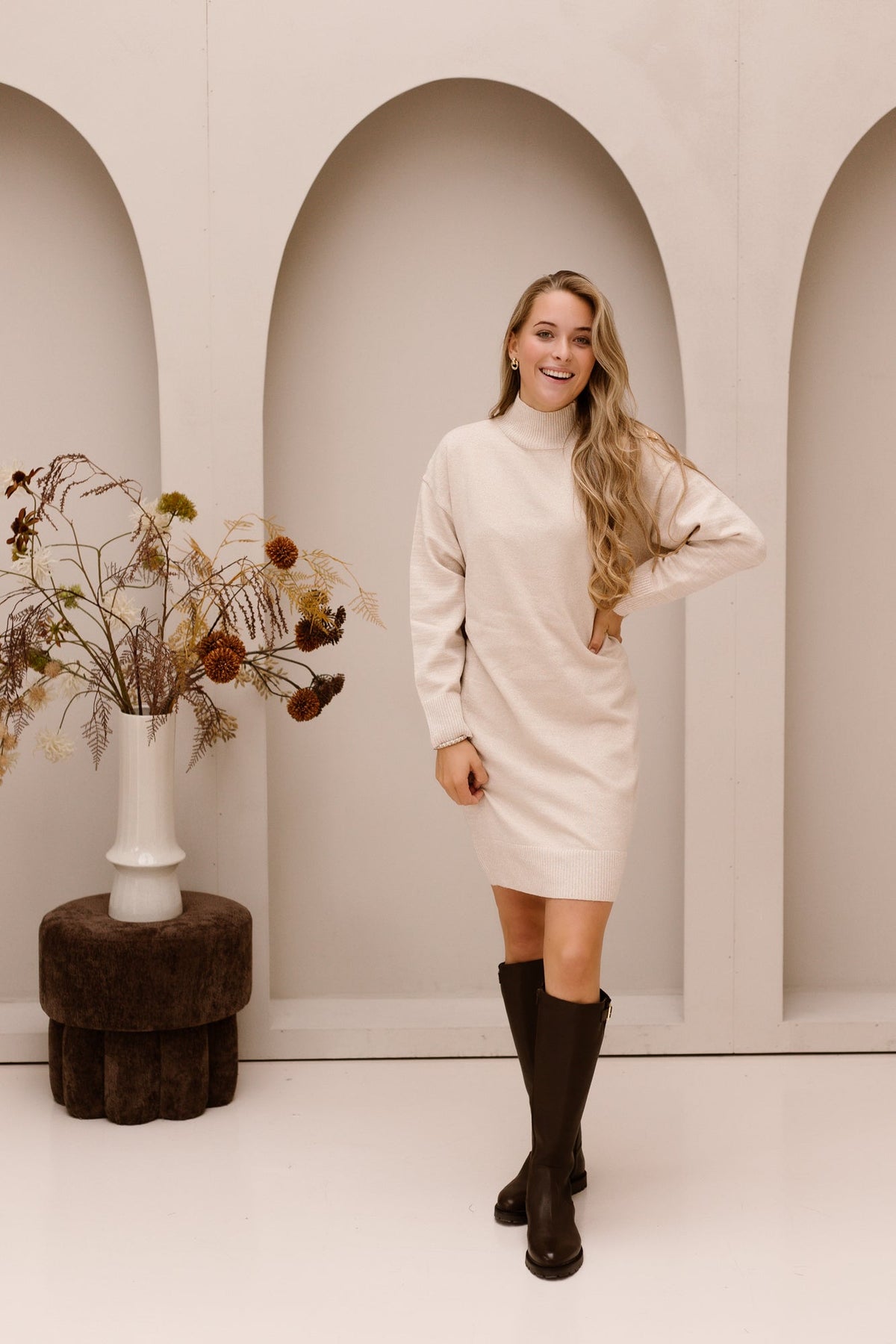 Dress melange lurex - Biscuit - 02512 - Bij Keesje - Esqualo - jurk