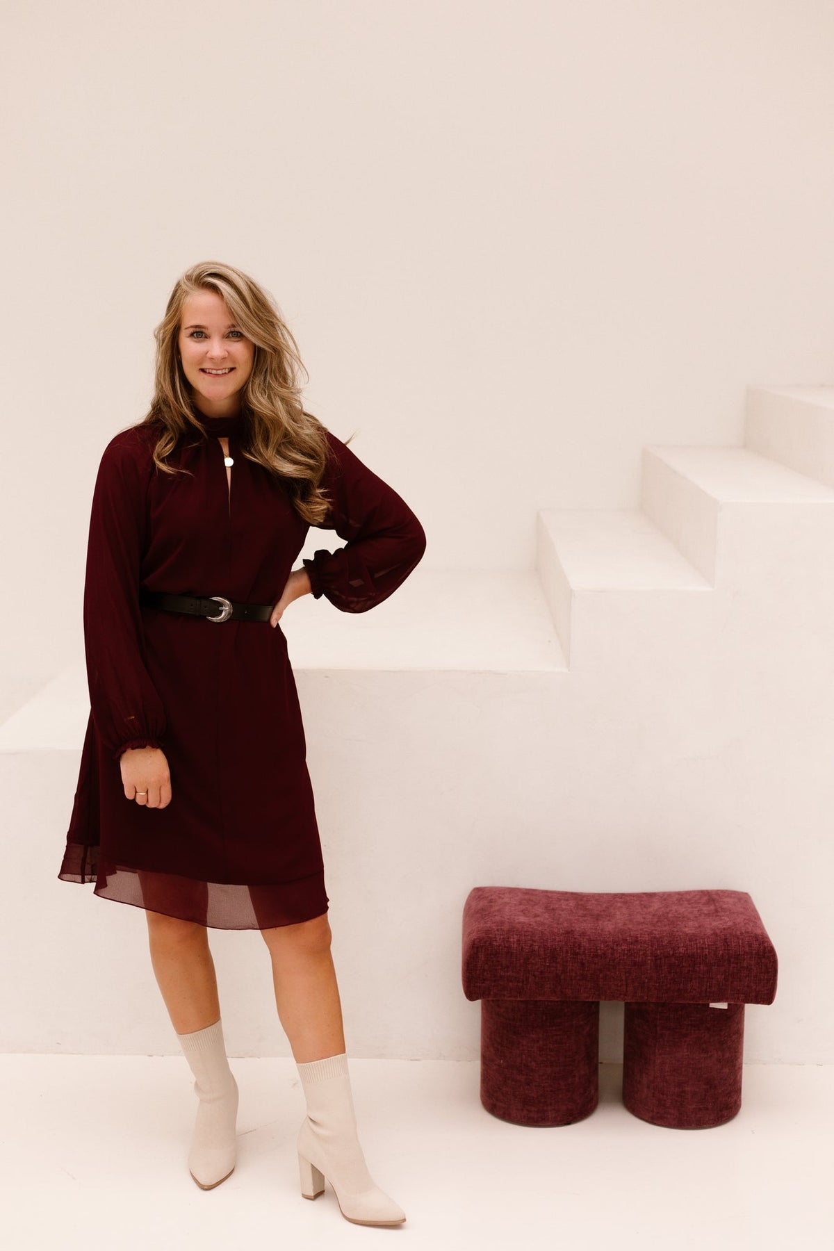 Dress Mock Neck Chiffon Merlot 15503 - Bij Keesje - Esqualo - jurk