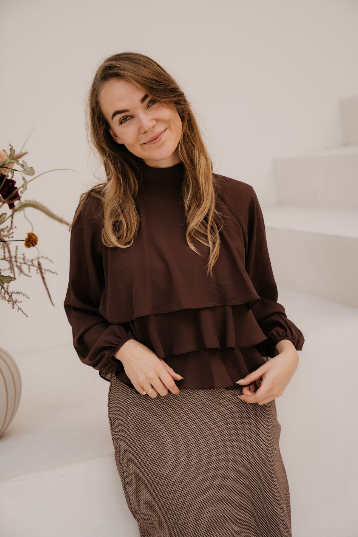Emilie ruffle blouse brown - Bij Keesje - Bij Keesje - Blouse
