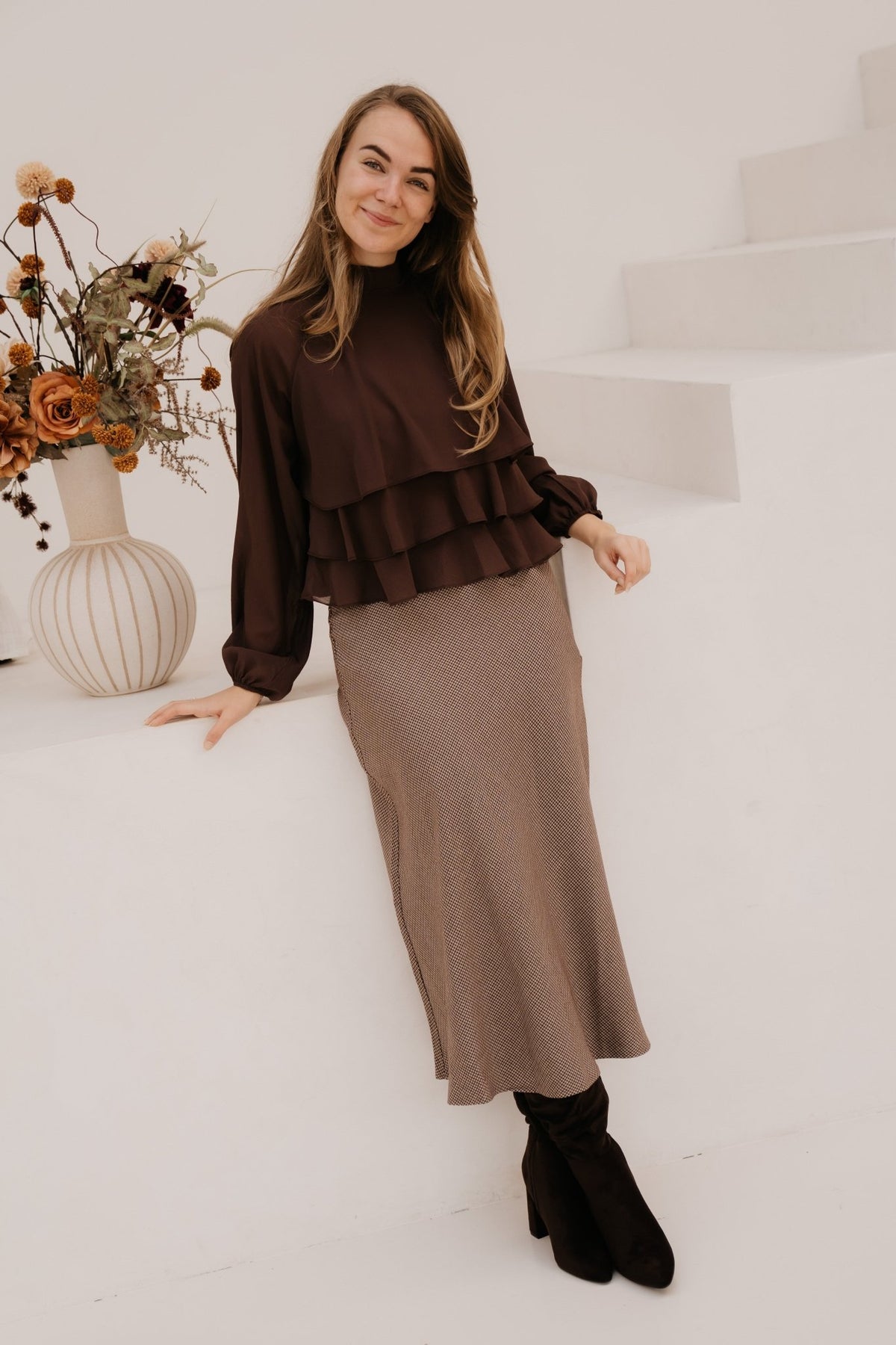 Emilie ruffle blouse brown - Bij Keesje - Bij Keesje - Blouse