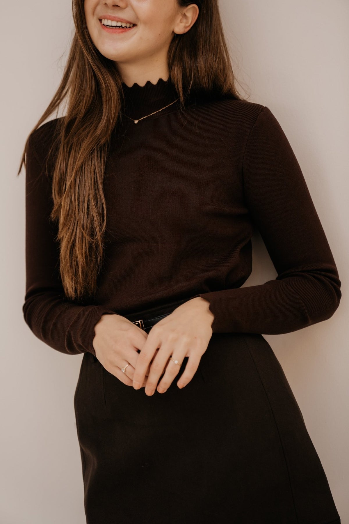Emmelie mock neck top coffee - Bij Keesje - Bij Keesje - Top