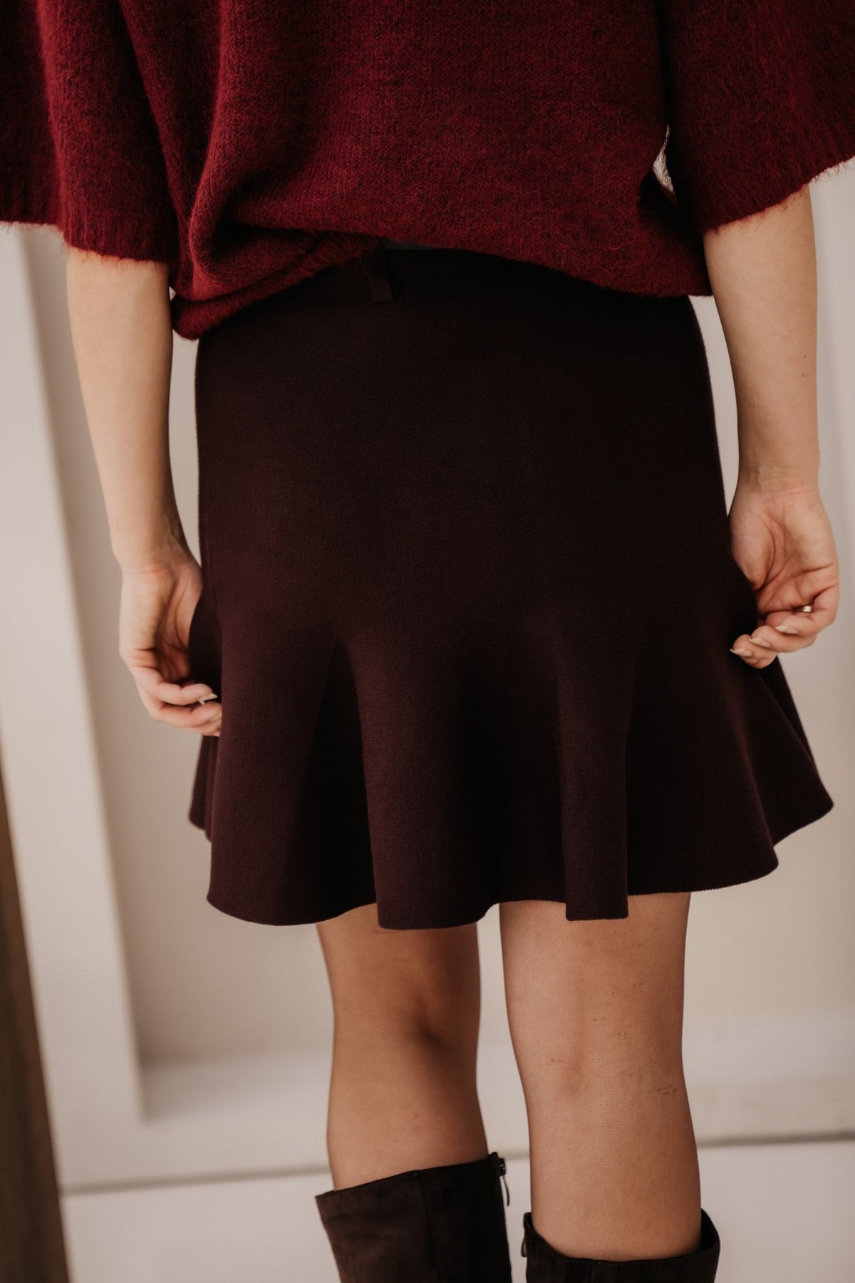 Eske belted skirt dark brown - Bij Keesje - Bij Keesje - Rok