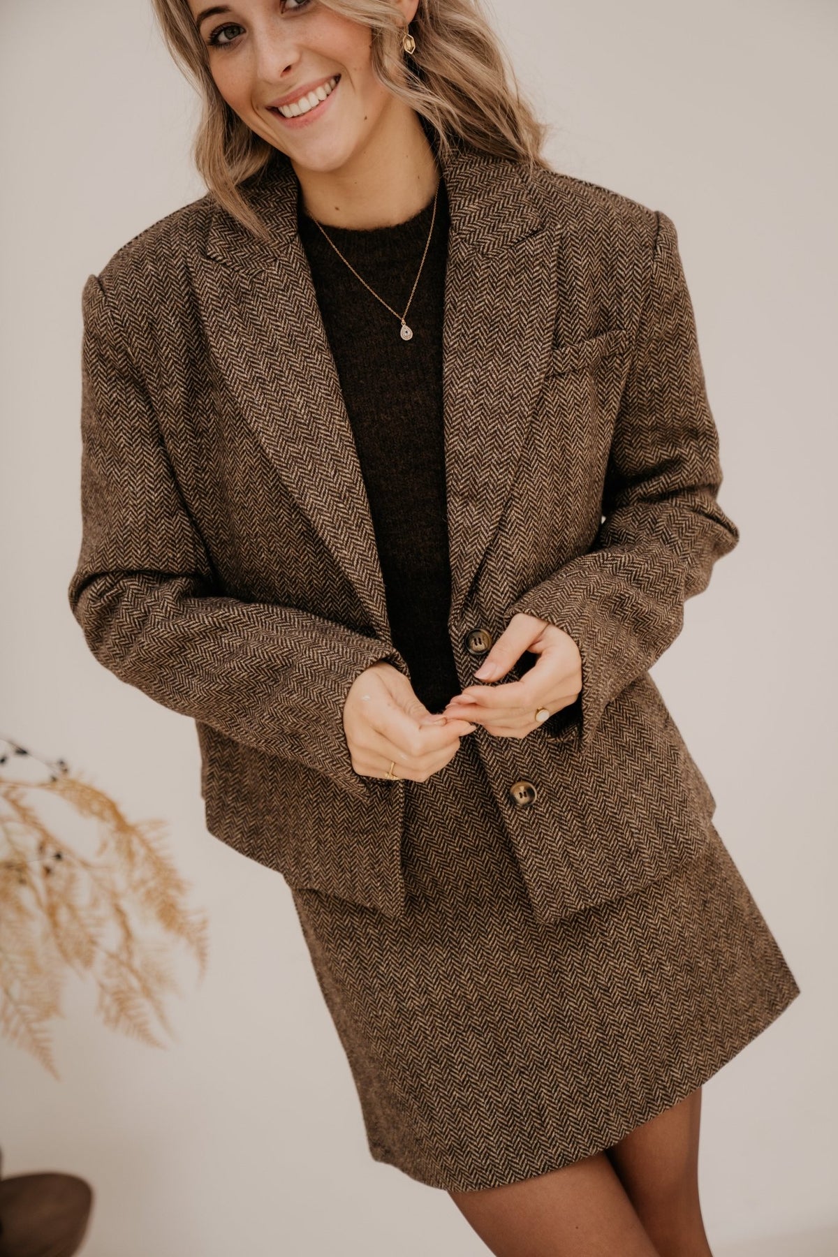 Fiona herringbone jacket coffee - Bij Keesje - Bij Keesje - Jas