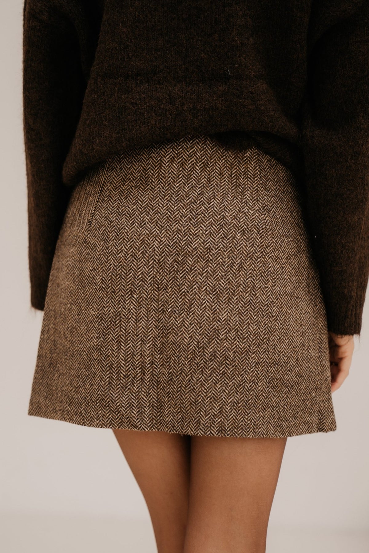 Fiona herringbone skirt coffee - Bij Keesje - Bij Keesje - Rok