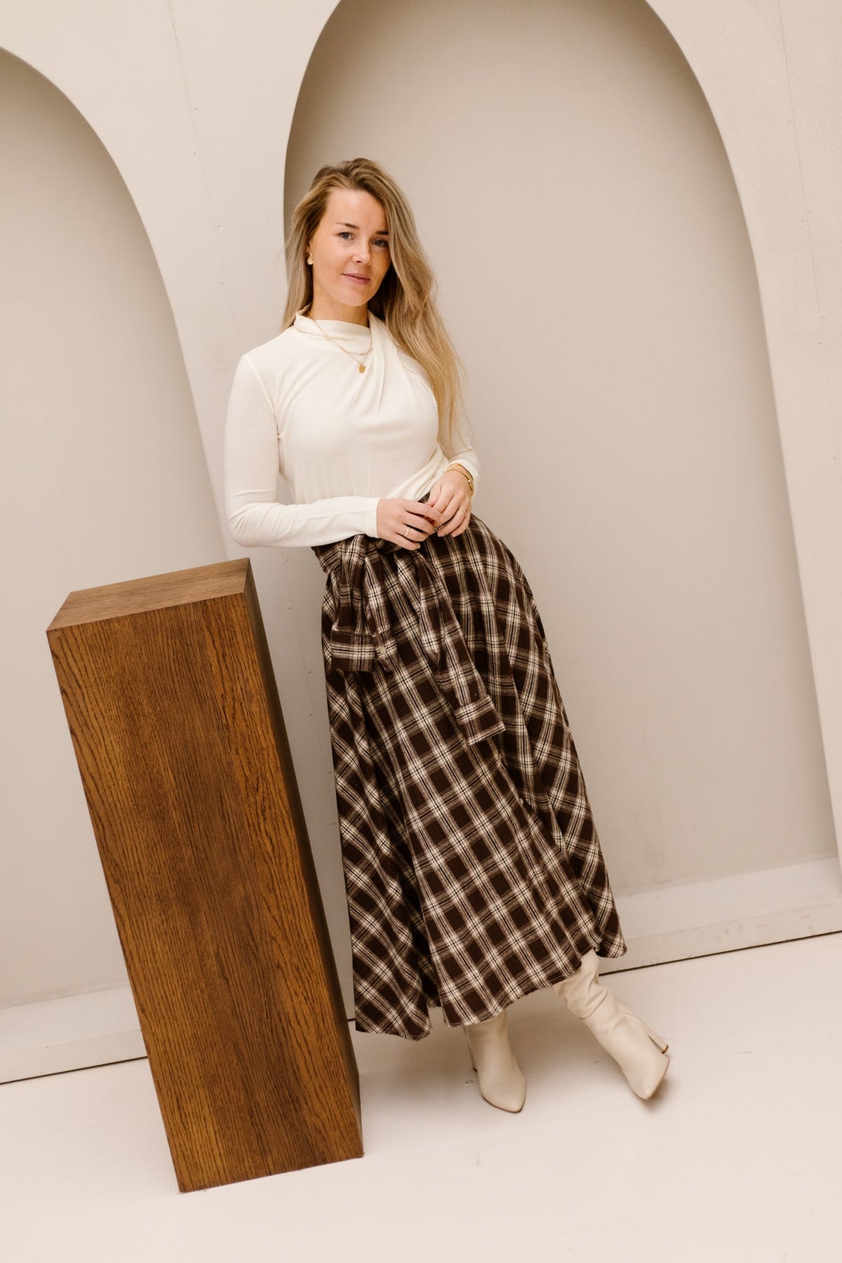 Hasse bow skirt check brown - Bij Keesje - Bij Keesje - Rok