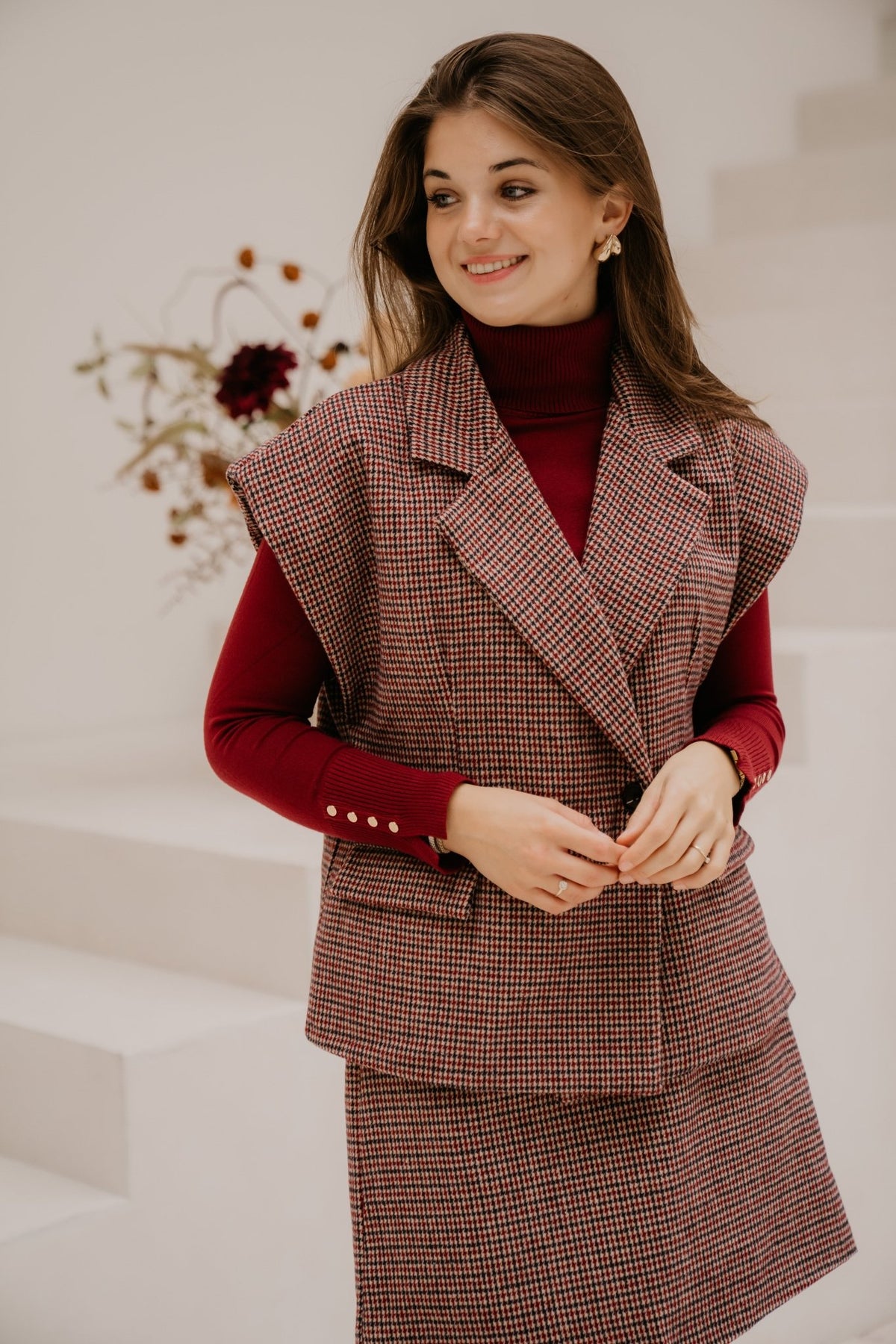 Ila ruit gilet bordeaux/blue - Bij Keesje - Bij Keesje - Gilet
