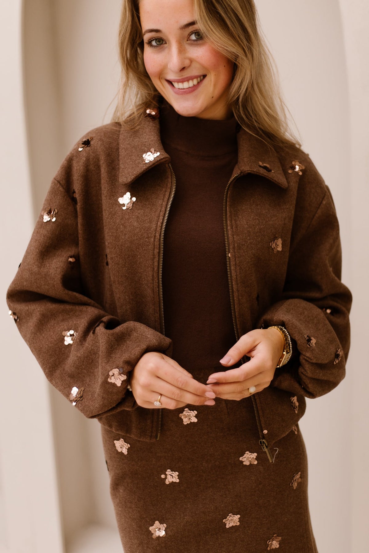 Jacket flowers coffee 08700 - Bij Keesje - Esqualo - Jas