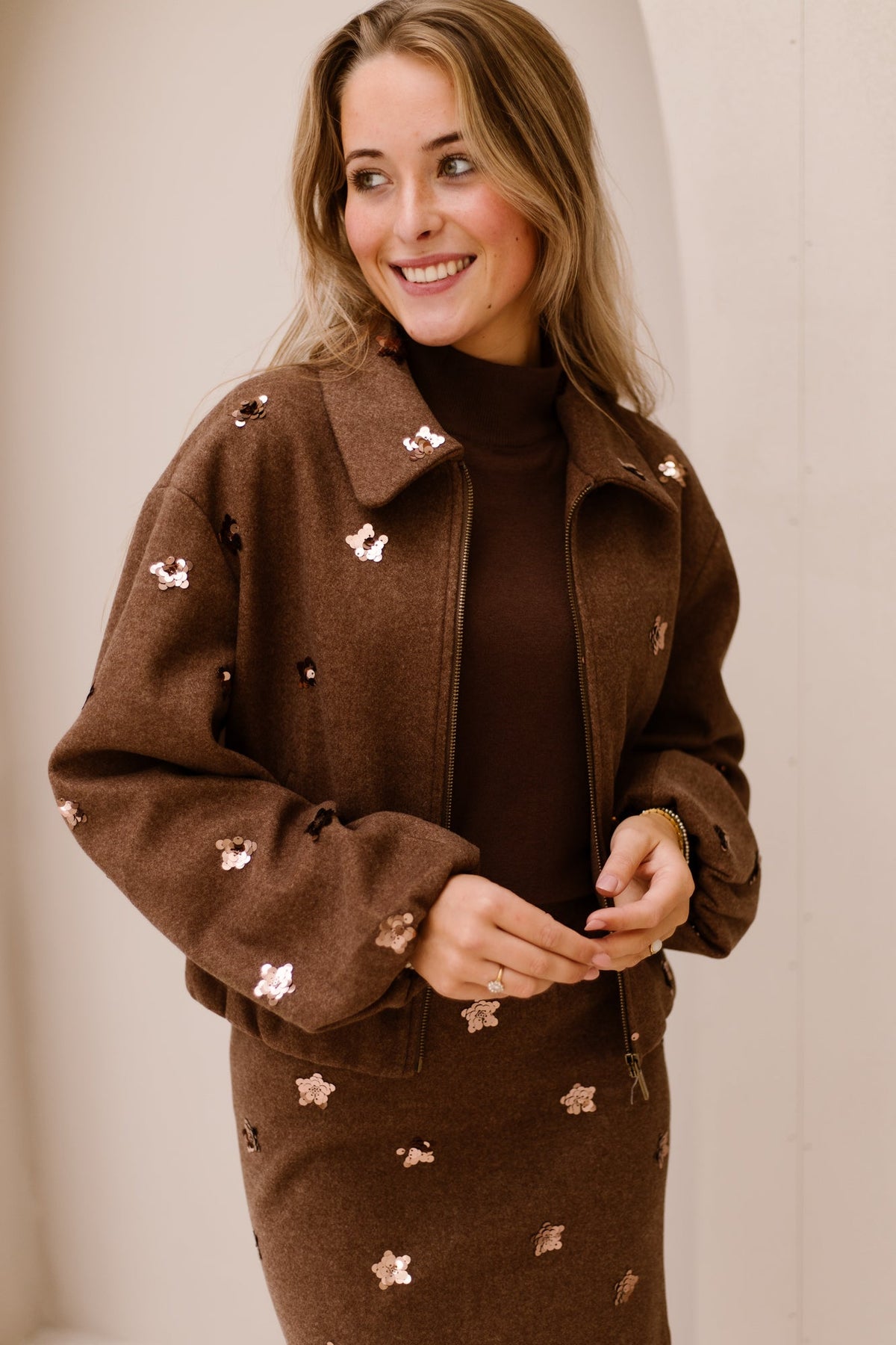Jacket flowers coffee 08700 - Bij Keesje - Esqualo - Jas