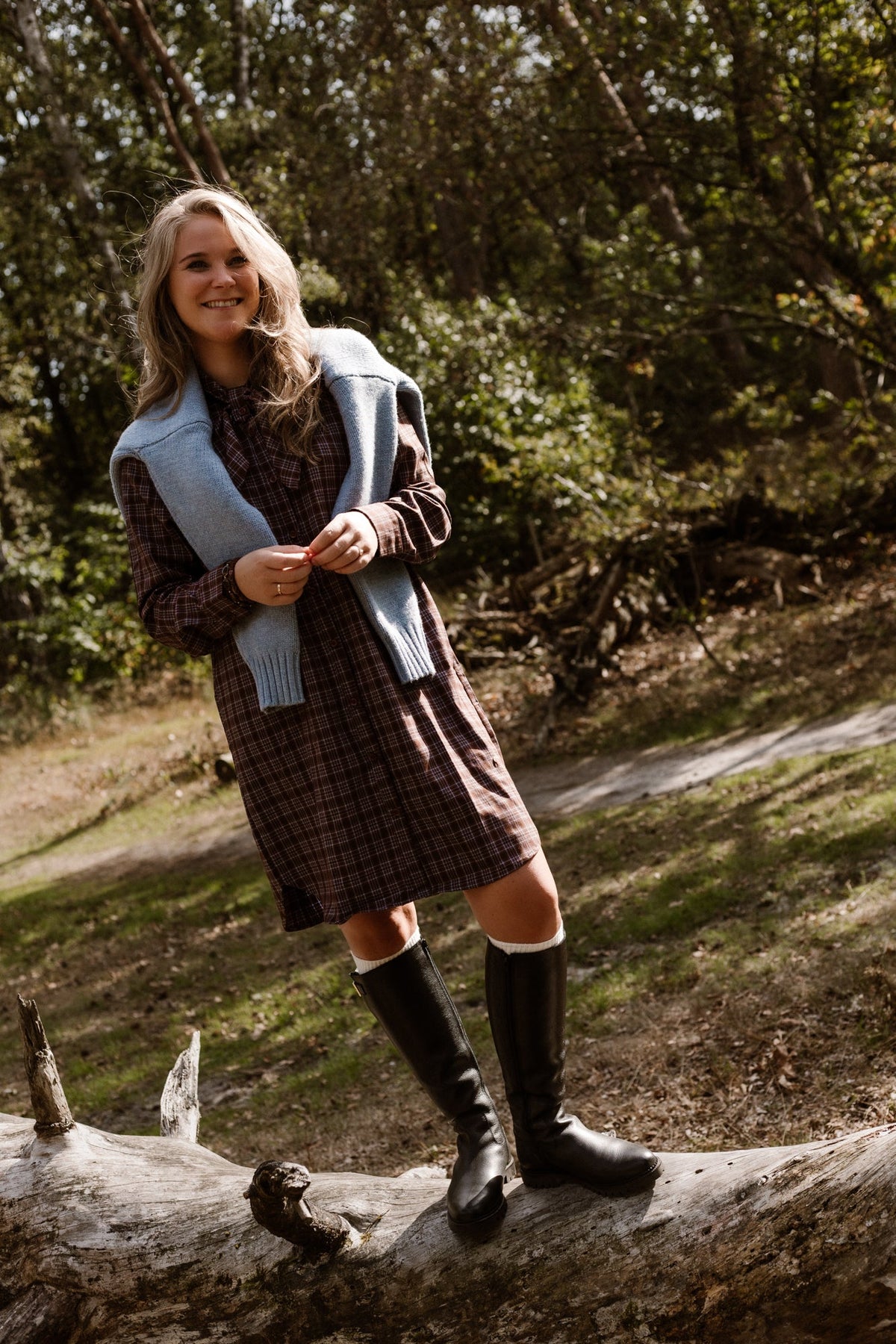 Jola check dress blue/brown - Bij Keesje - Bij Keesje - Jurk
