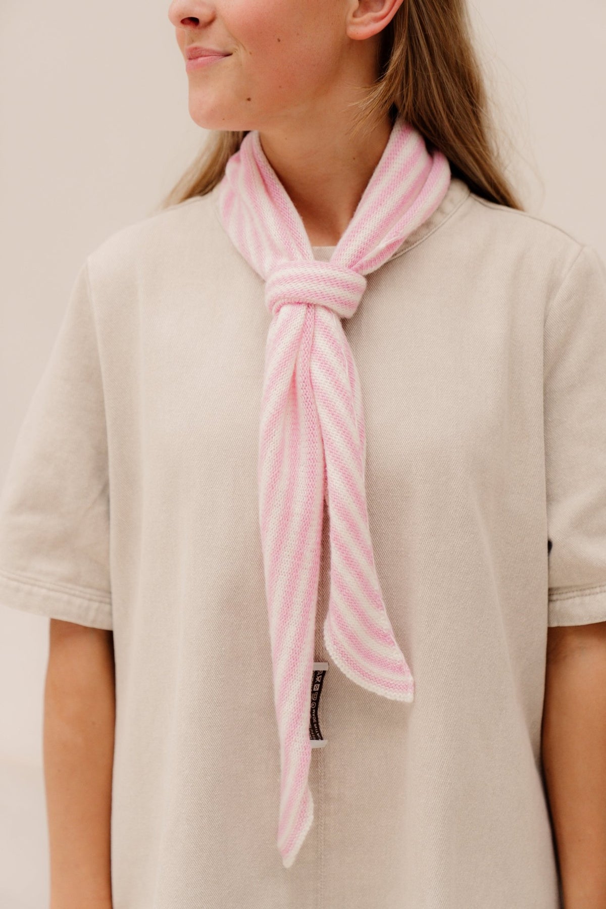 Kaia sjaal streep roze beige - Bij Keesje - Bij Keesje - Sjaal