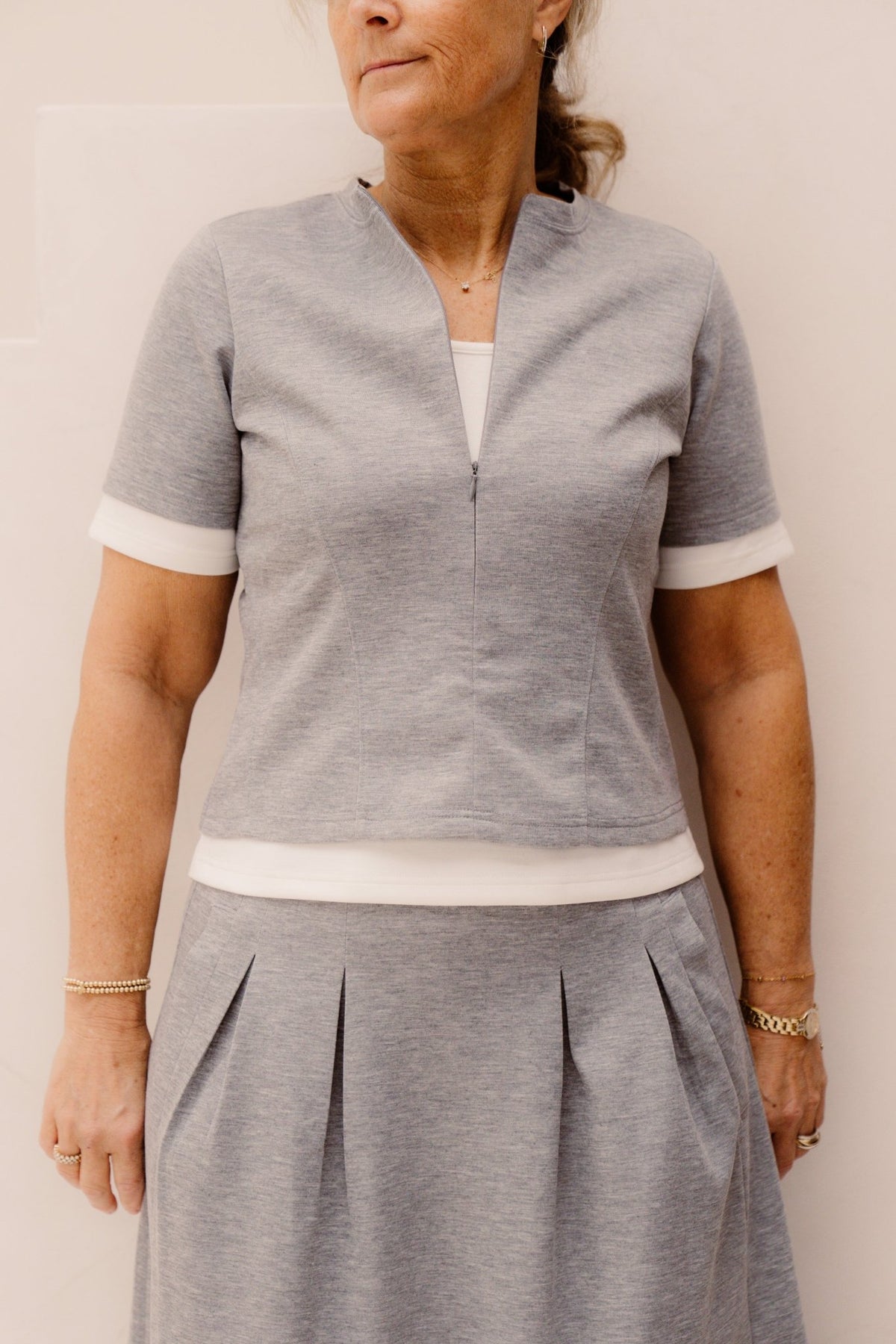 LanceCC Zipper Tee Grey - Melange - Bij Keesje - Co'couture - Top