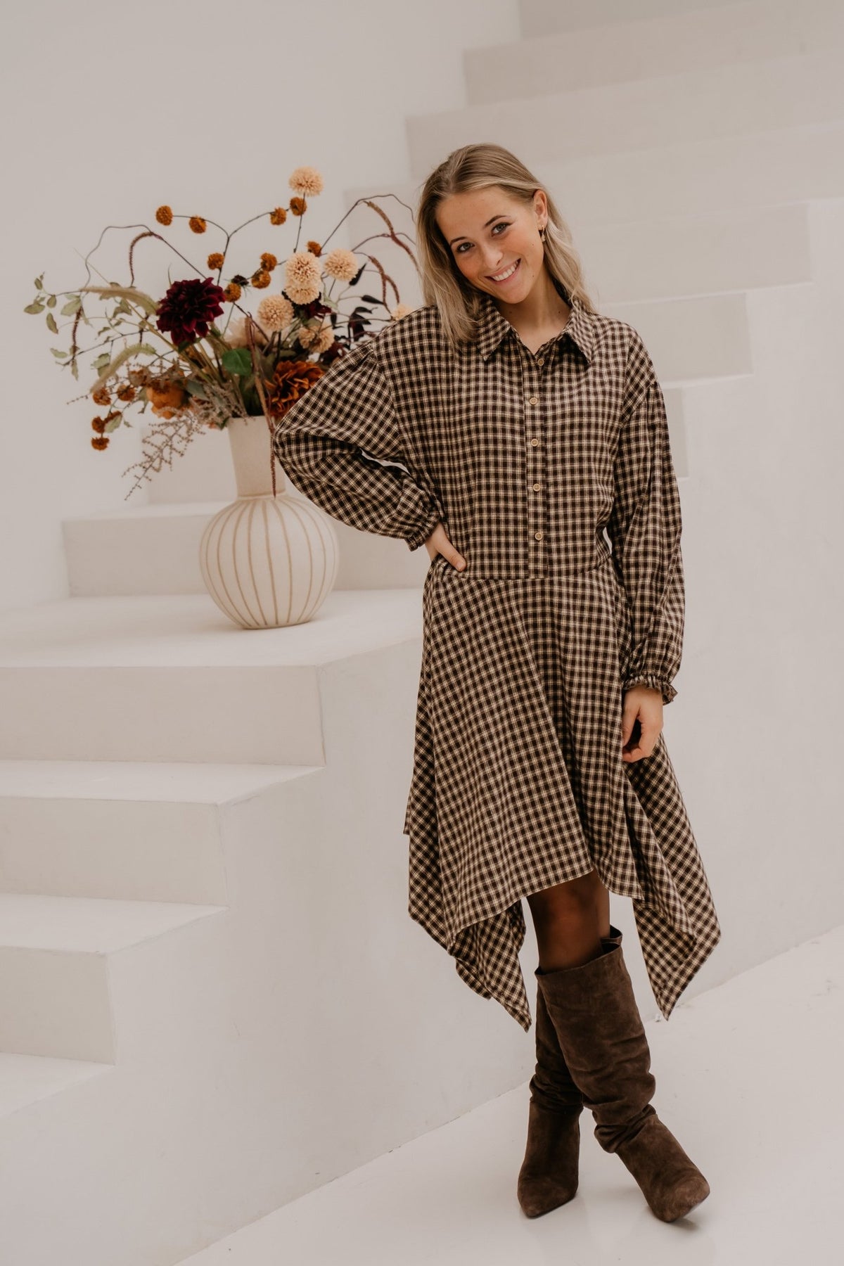 Lina dress ruit brown - Bij Keesje - Bij Keesje - Jurk