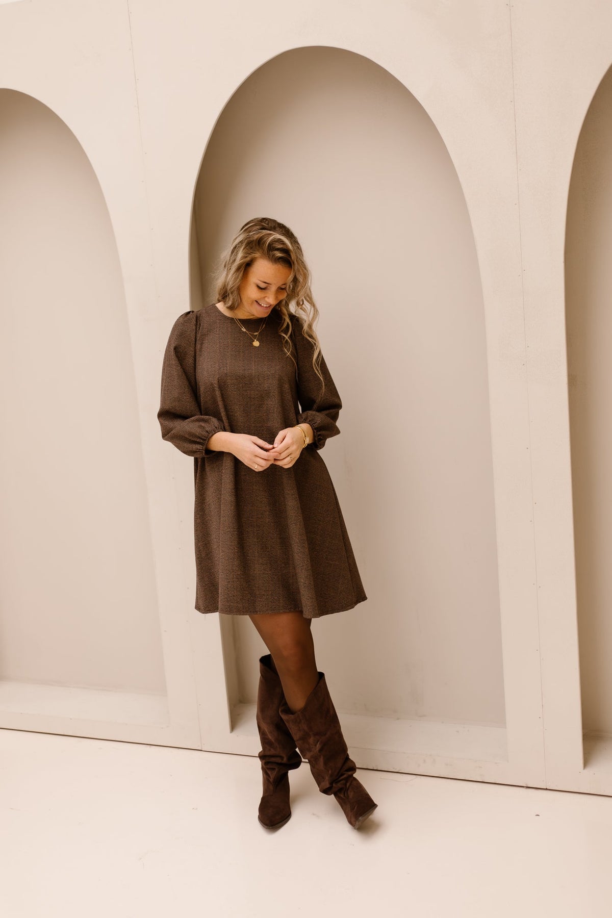 Livia dress print darkbrown - Bij Keesje - Bij Keesje - Jurk