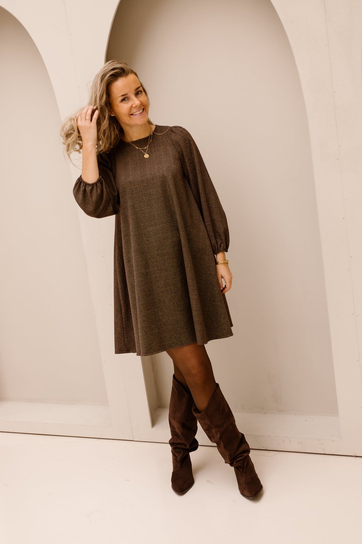 Livia dress print darkbrown - Bij Keesje - Bij Keesje - Jurk