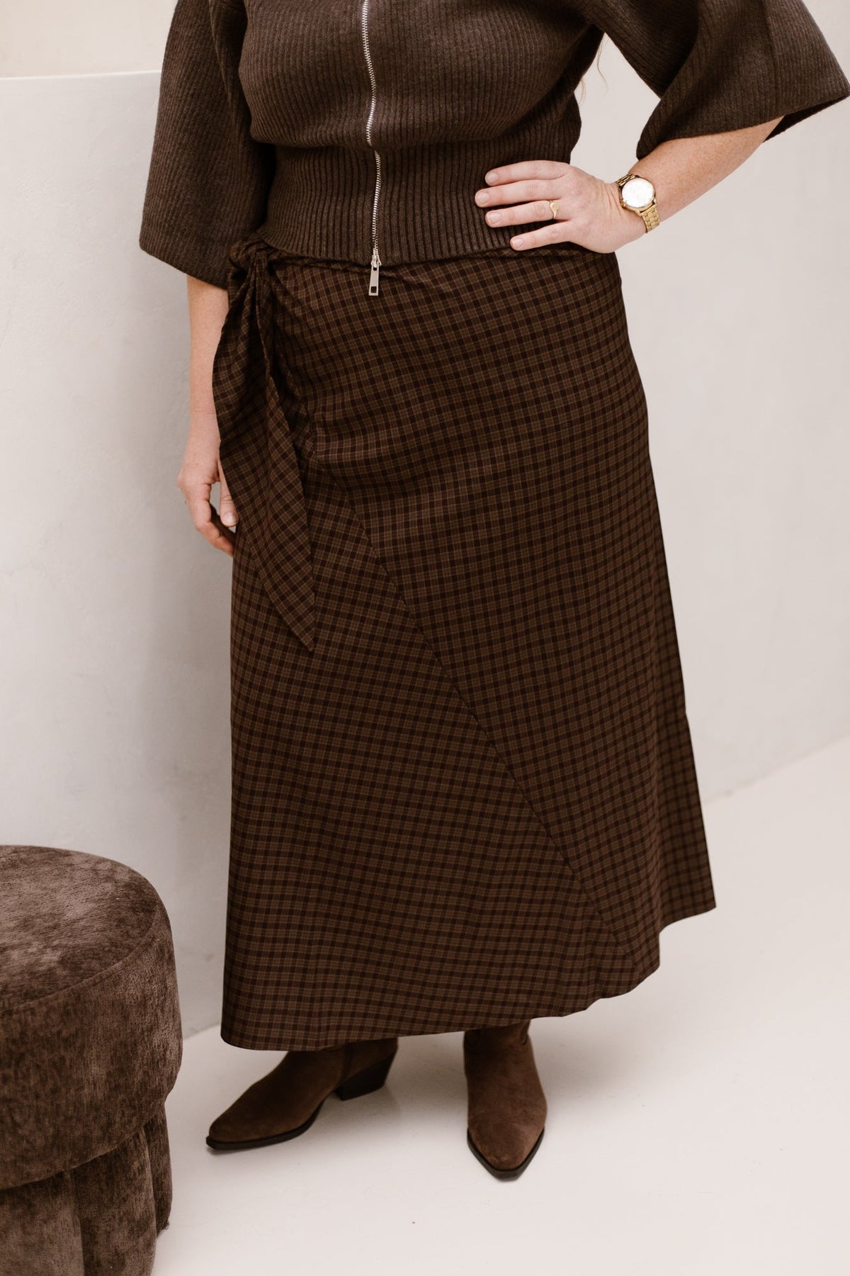 Mitty Skirt Devana Brown Check - Bij Keesje - Noella - Rok
