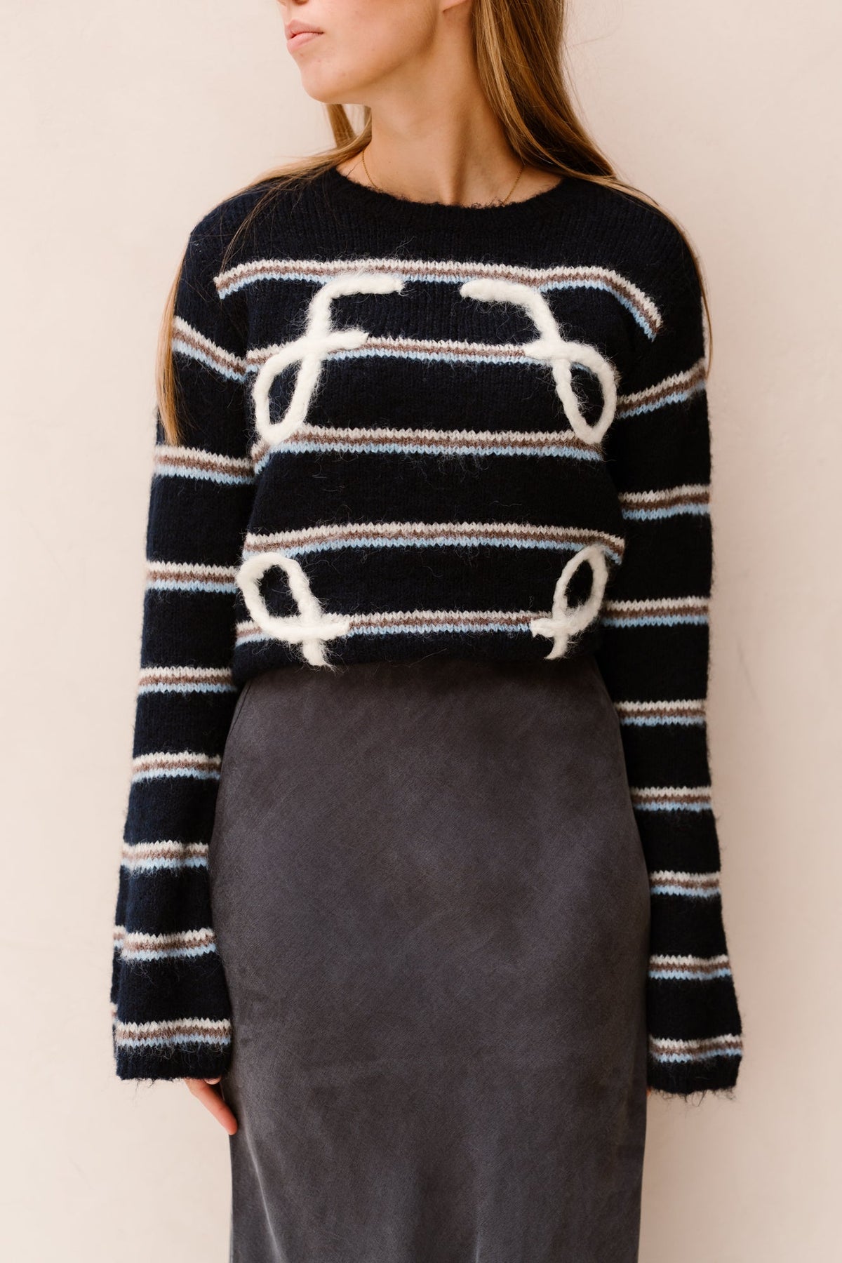 Mitzy knit top navy blue/vanilla - Bij Keesje - FLURESK - Top