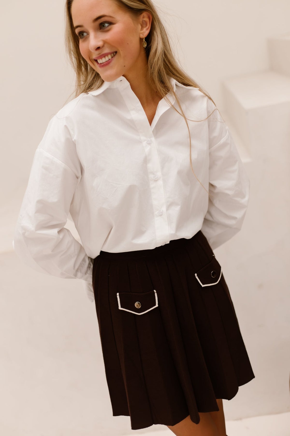 Nelina Pleat skirt brown - Bij Keesje - Bij Keesje - Rok