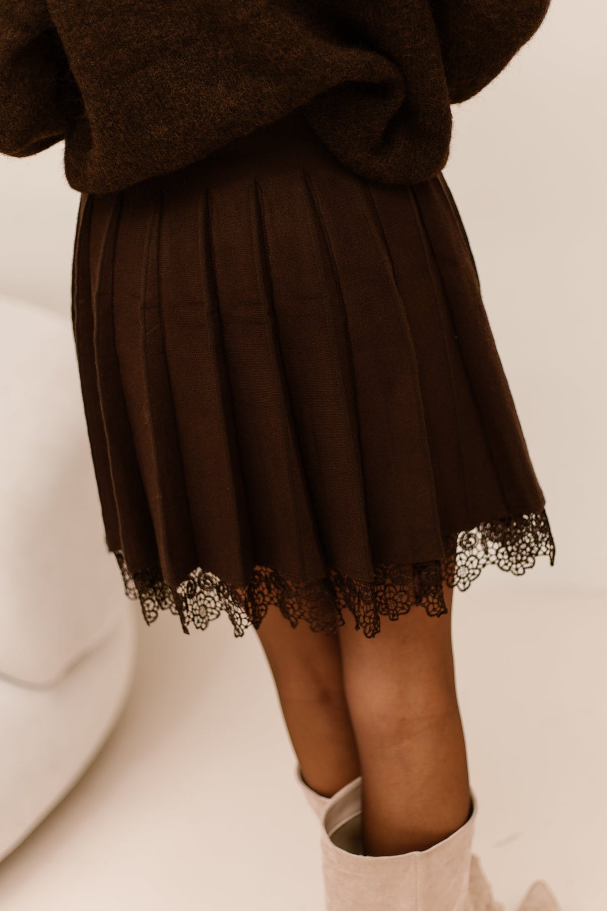 Nikkie Pleat skirt lace brown - Bij Keesje - Bij Keesje - Rok