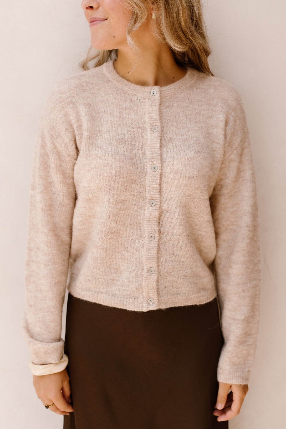 Objagate L/S Knit Cardigan Noos Humus/Melange - Bij Keesje - Object - top
