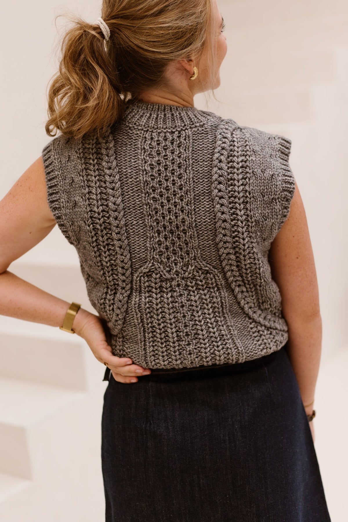 ObjHinna S/L Knit Vest Medium Grey Melange - Bij Keesje - Object - Spencer