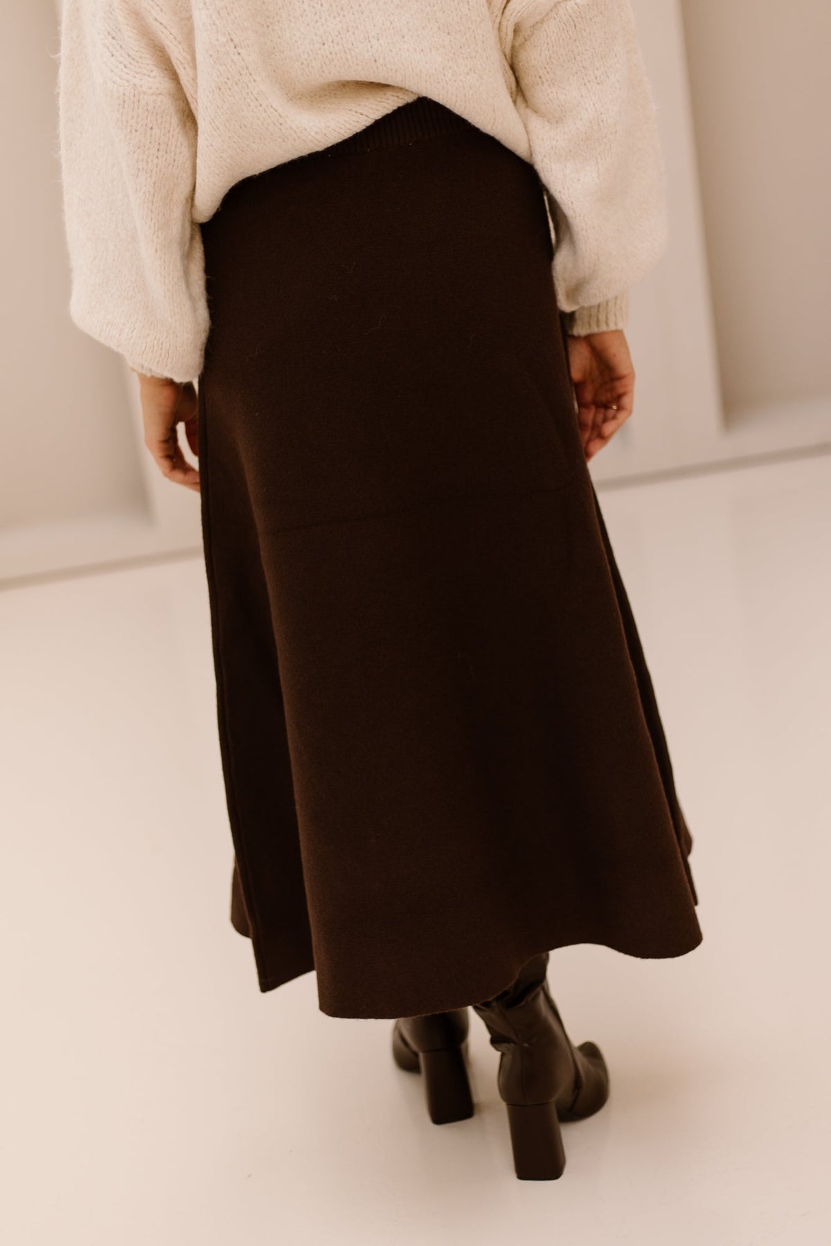 Objitone HW Knit Ankle Skirt Seal Brown/Melange - Bij Keesje - Object - Rok