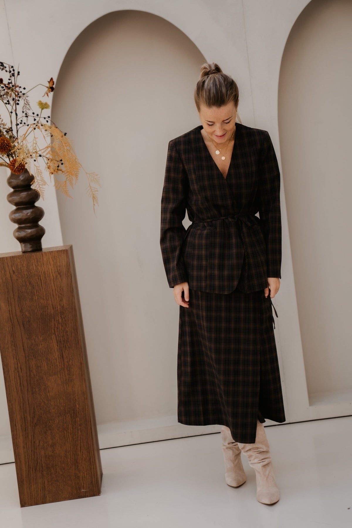 Objsoley re tie blazer ruitblauw - Bij Keesje - Object - Blazer