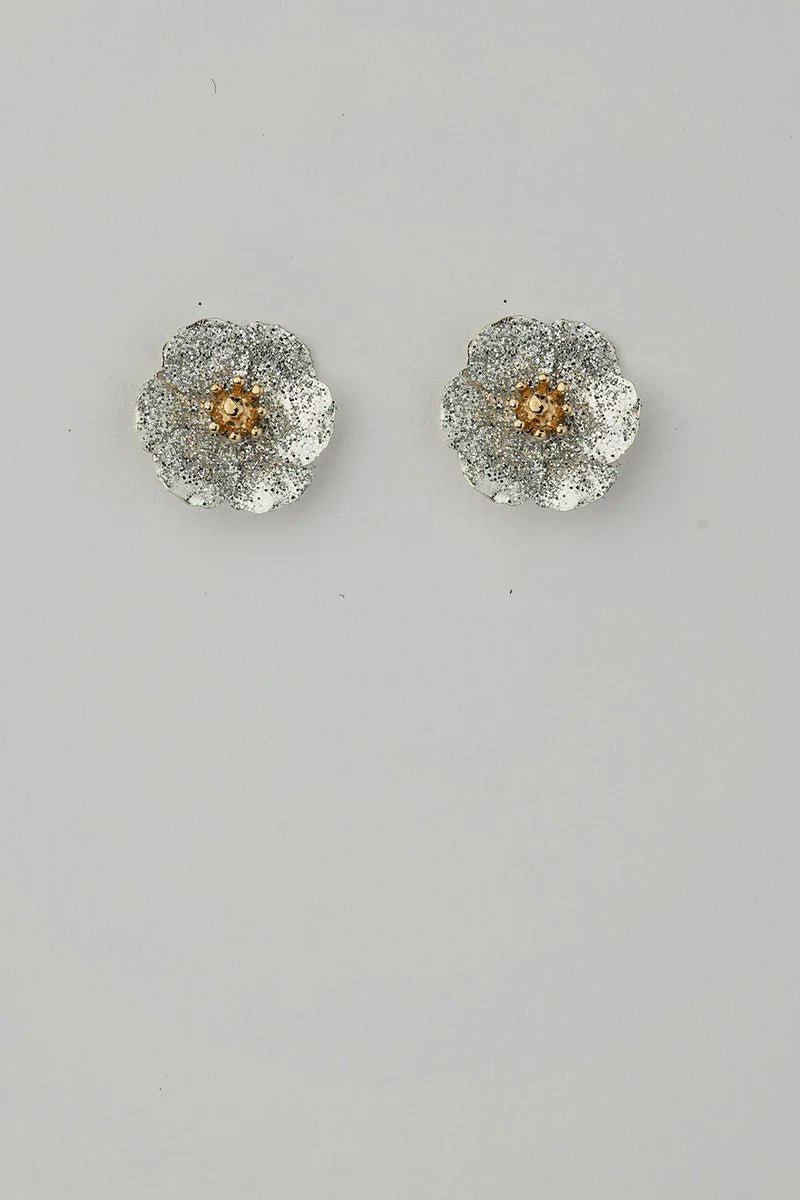 Oorbellen Flower Small silver glitter - Bij Keesje - BOW19