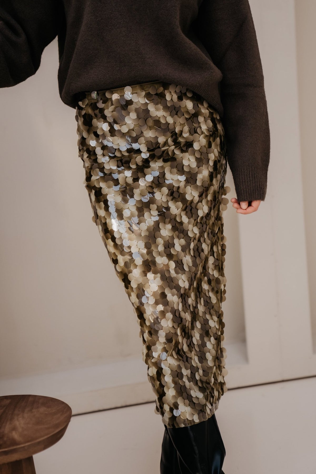 RheaCC Sequin skirt Dusty Army - Bij Keesje - Co'couture - Rok