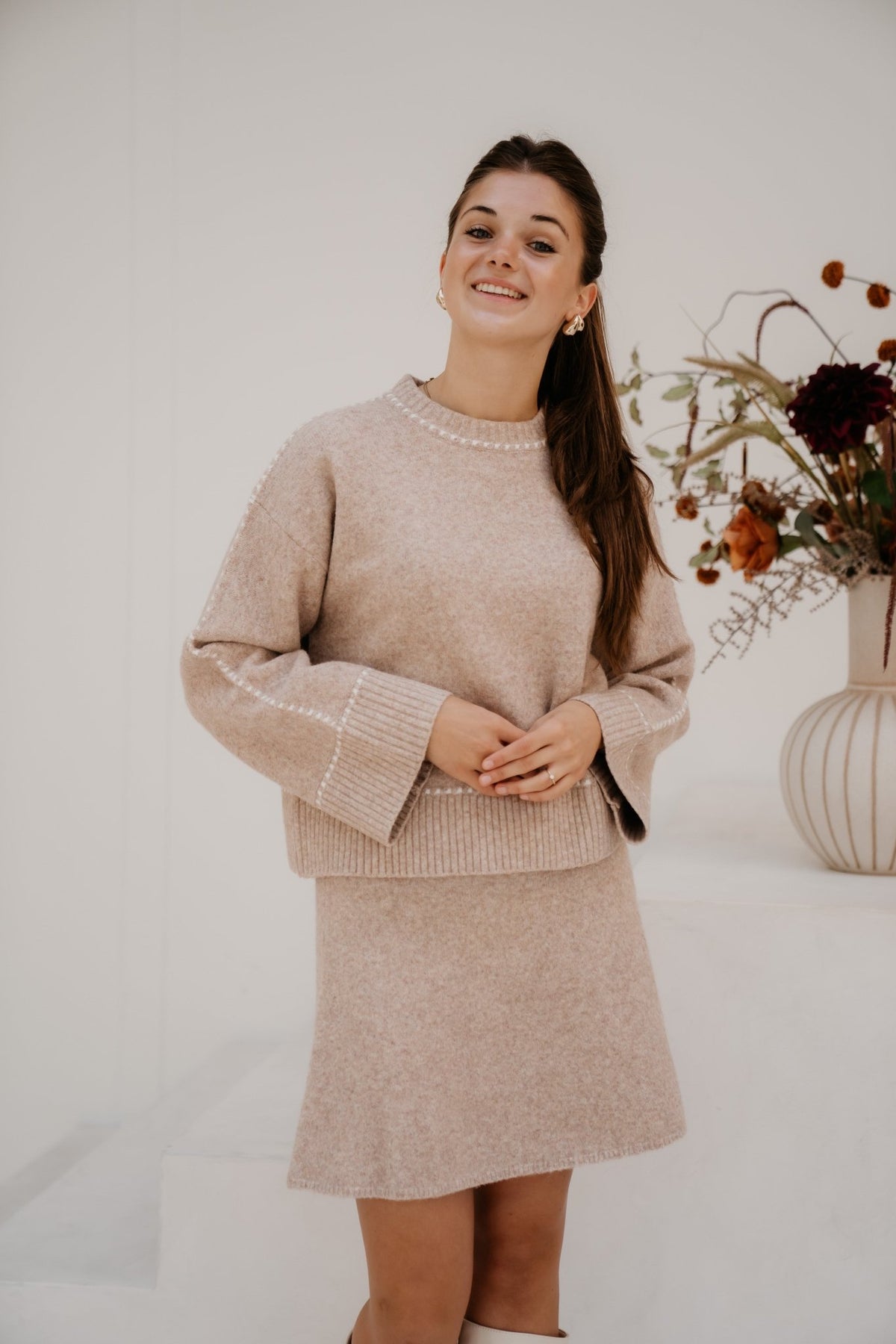 Roeme knit stitch blouse beige melange - Bij Keesje - Neo Noir - Trui